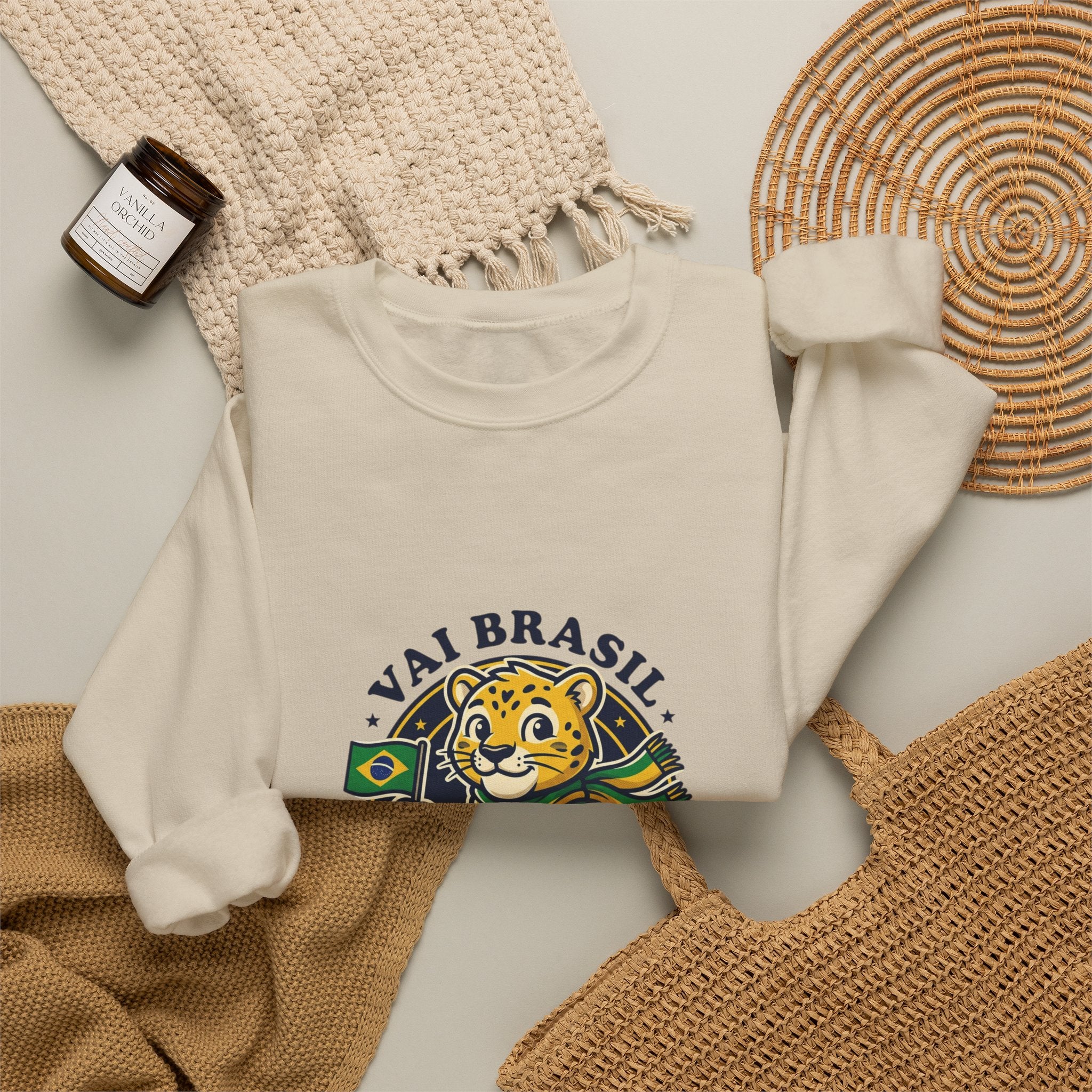 Vai Brasil Tiger Soccer Crewneck Sweatshirt | Brazil Flag, National Pride
