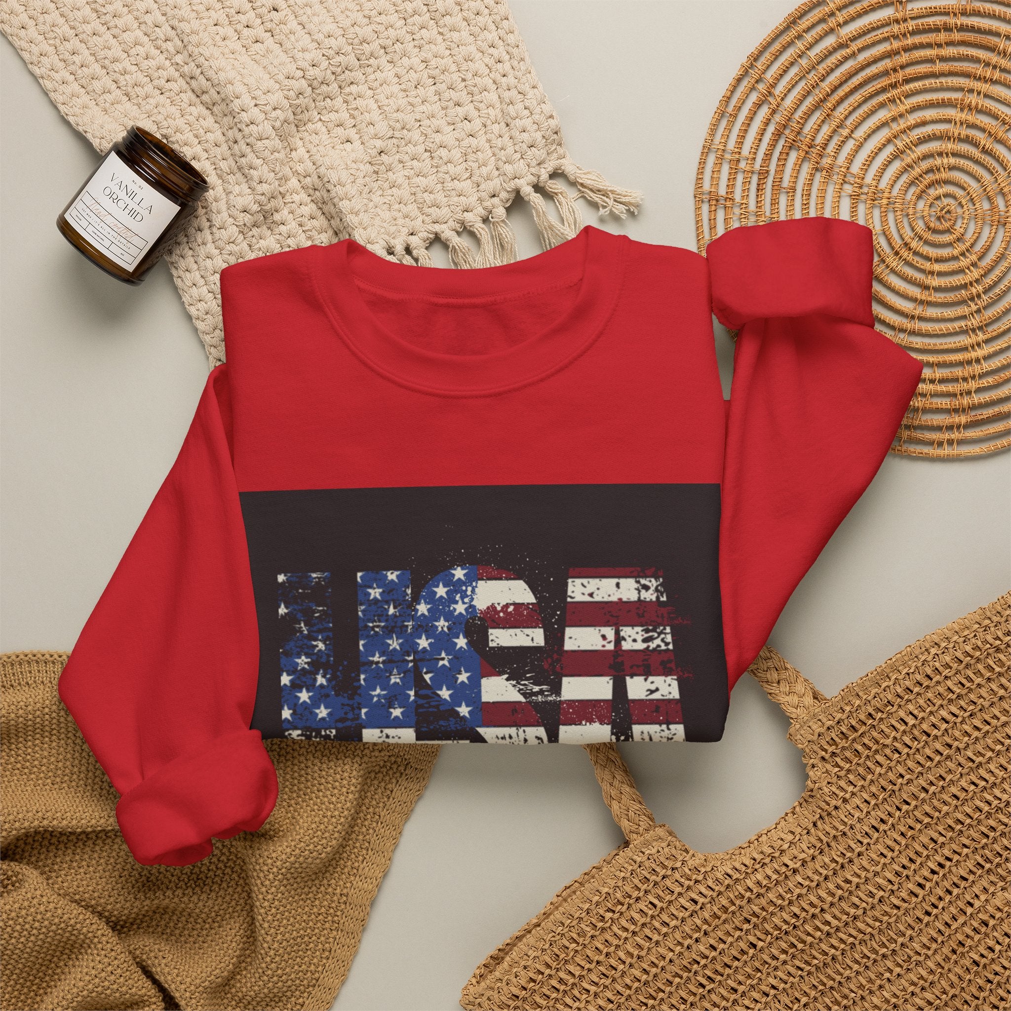 Made in America Flag Crewneck Sweatshirt — USA Vintage Patriotic Pullover