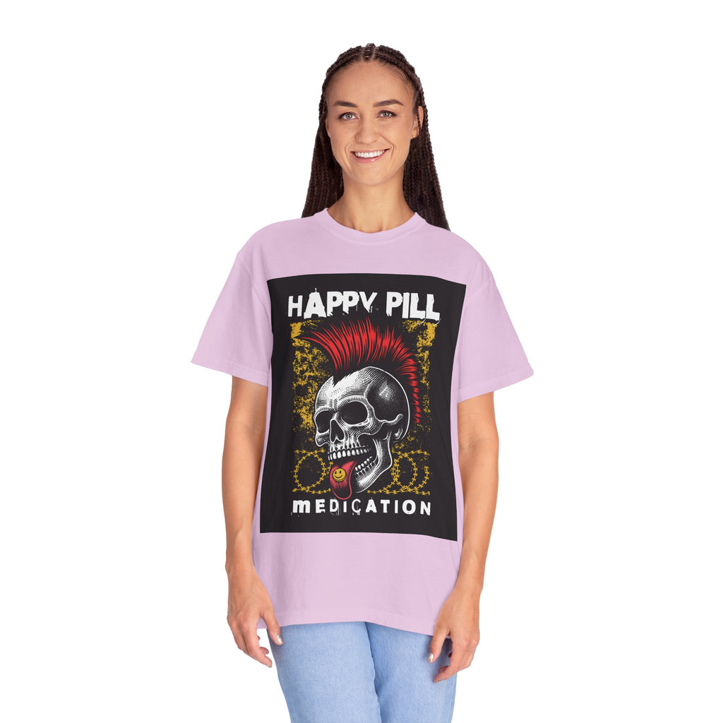 Happy Pill Punk Skull T-Shirt — 'Happy Pill Medication' Graphic Tee