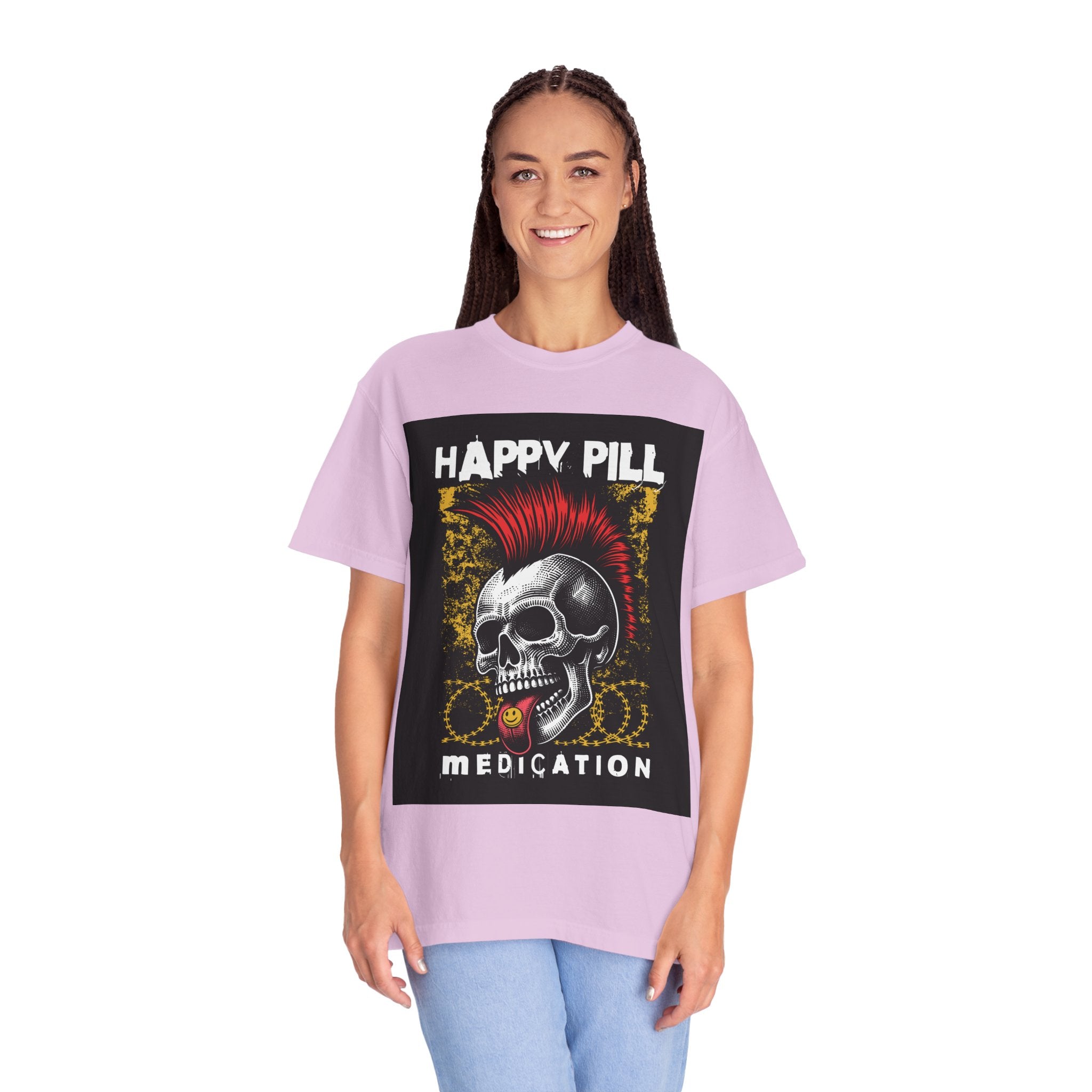 Happy Pill Punk Skull T-Shirt — 'Happy Pill Medication' Graphic Tee