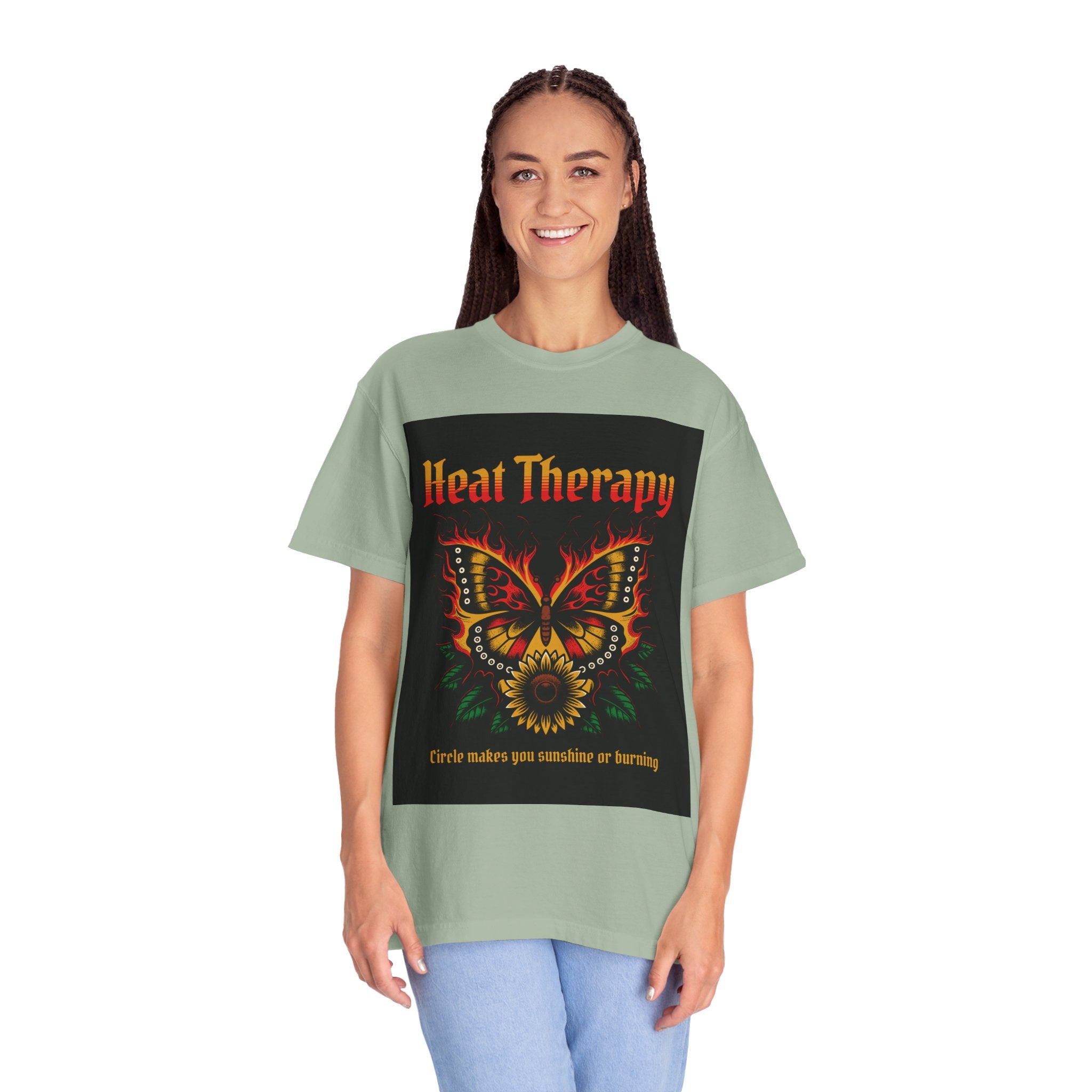 Heat Therapy Butterfly T-Shirt — Retro Floral Sunflower Design
