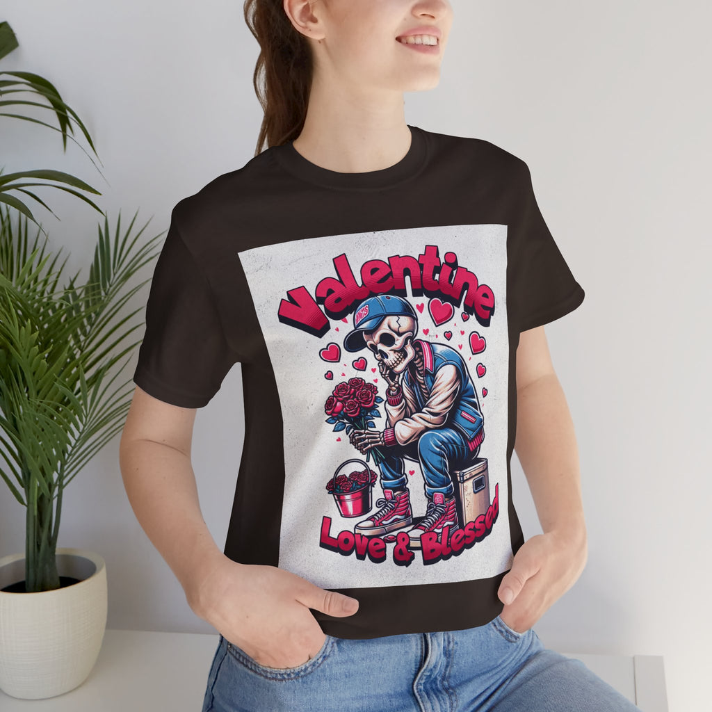 Valentine Skull T-Shirt – "Love & Blessed" Gothic Valentine Tee