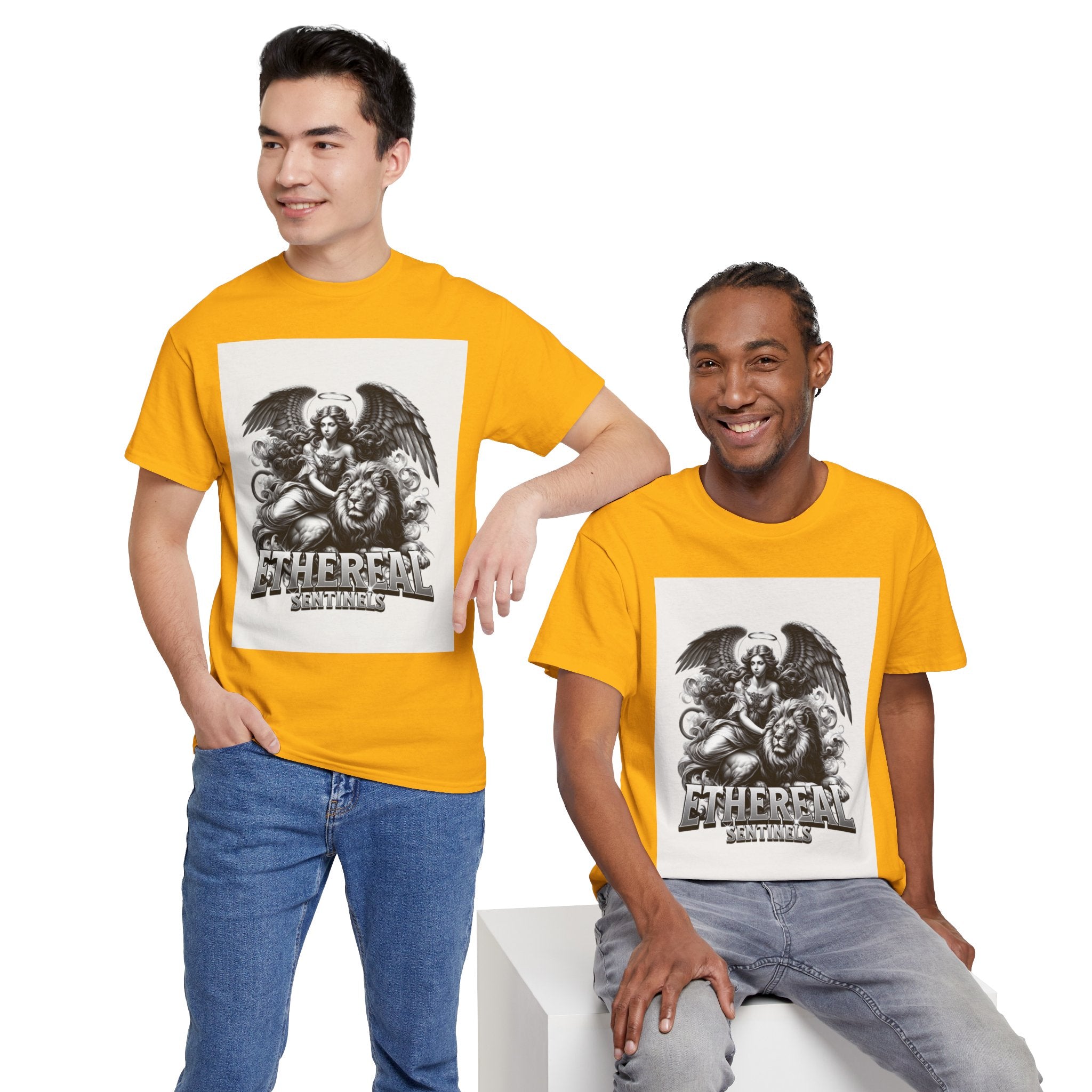 Angel & Lion Graphic Tee — "Ethereal" Vintage Gothic Streetwear