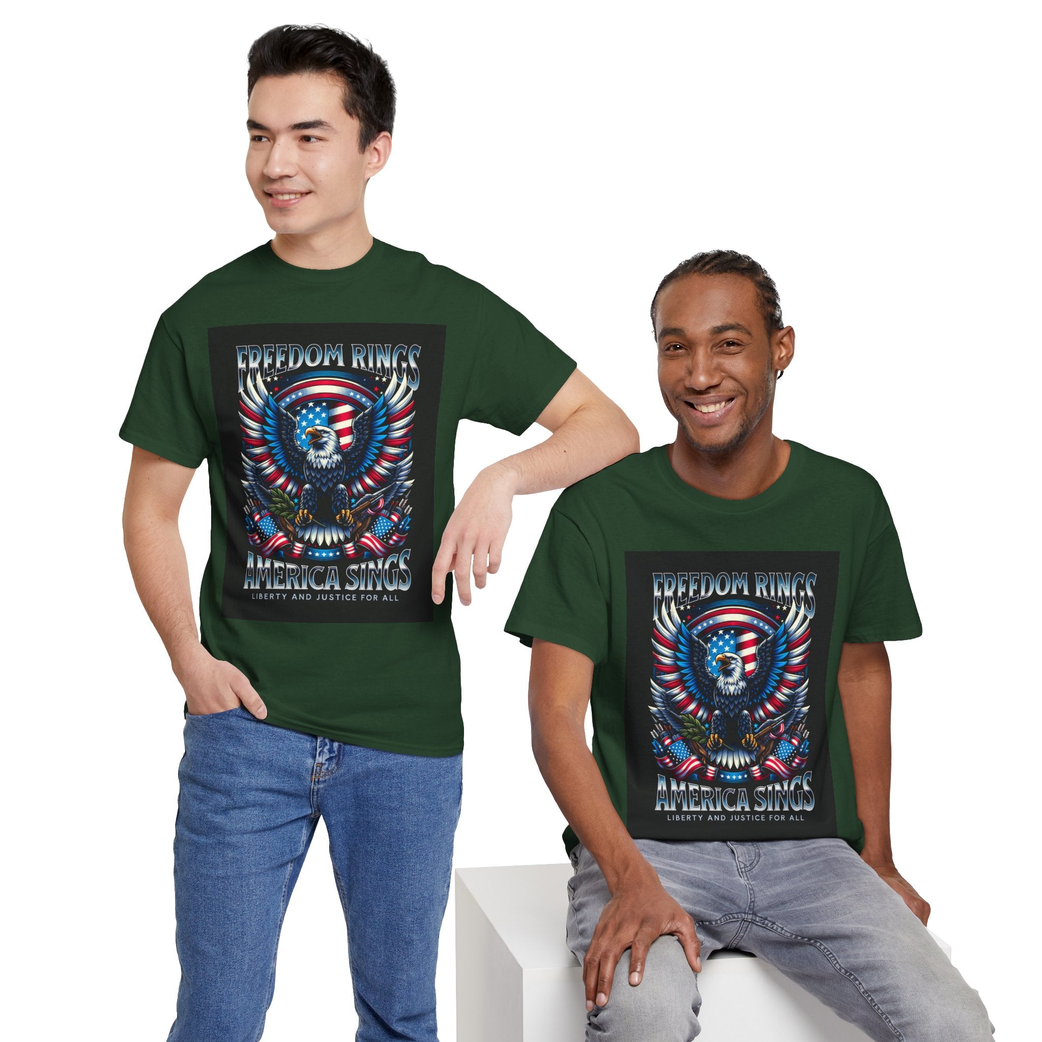 Eagle & American Flag Tee — "Freedom Rings, America Sings" Patriotic T-Shirt