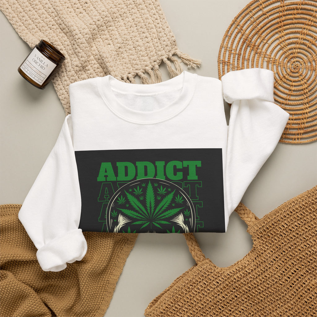 Skull & Cannabis 'Addict' Crewneck Sweatshirt — Conquer Your High Graphic Sweatshirt