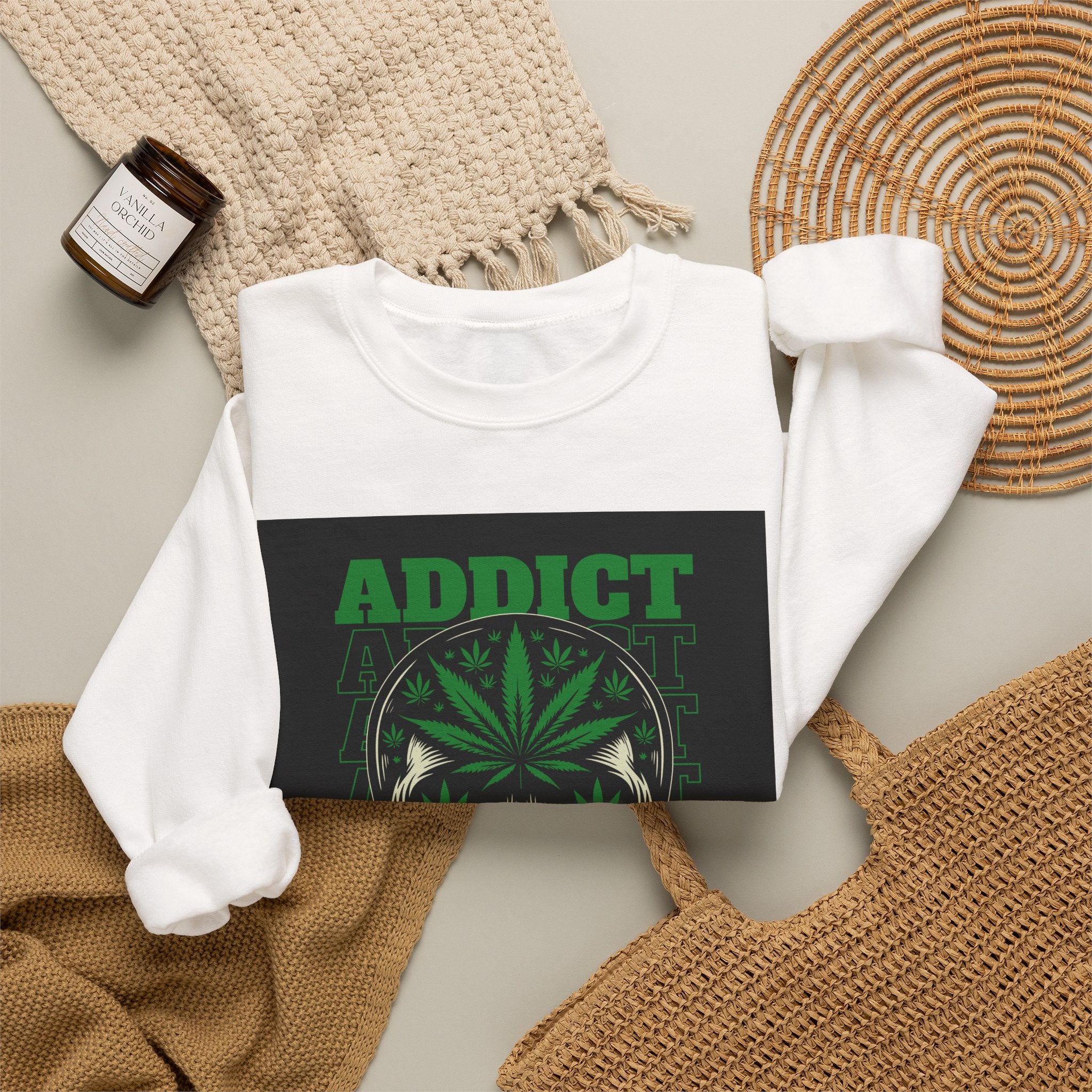 Skull & Cannabis 'Addict' Crewneck Sweatshirt — Conquer Your High Graphic Sweatshirt