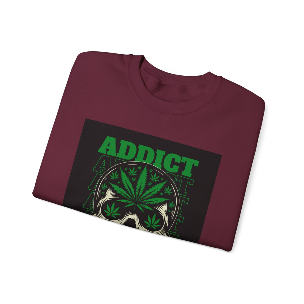 Skull & Cannabis 'Addict' Crewneck Sweatshirt — Conquer Your High Graphic Sweatshirt