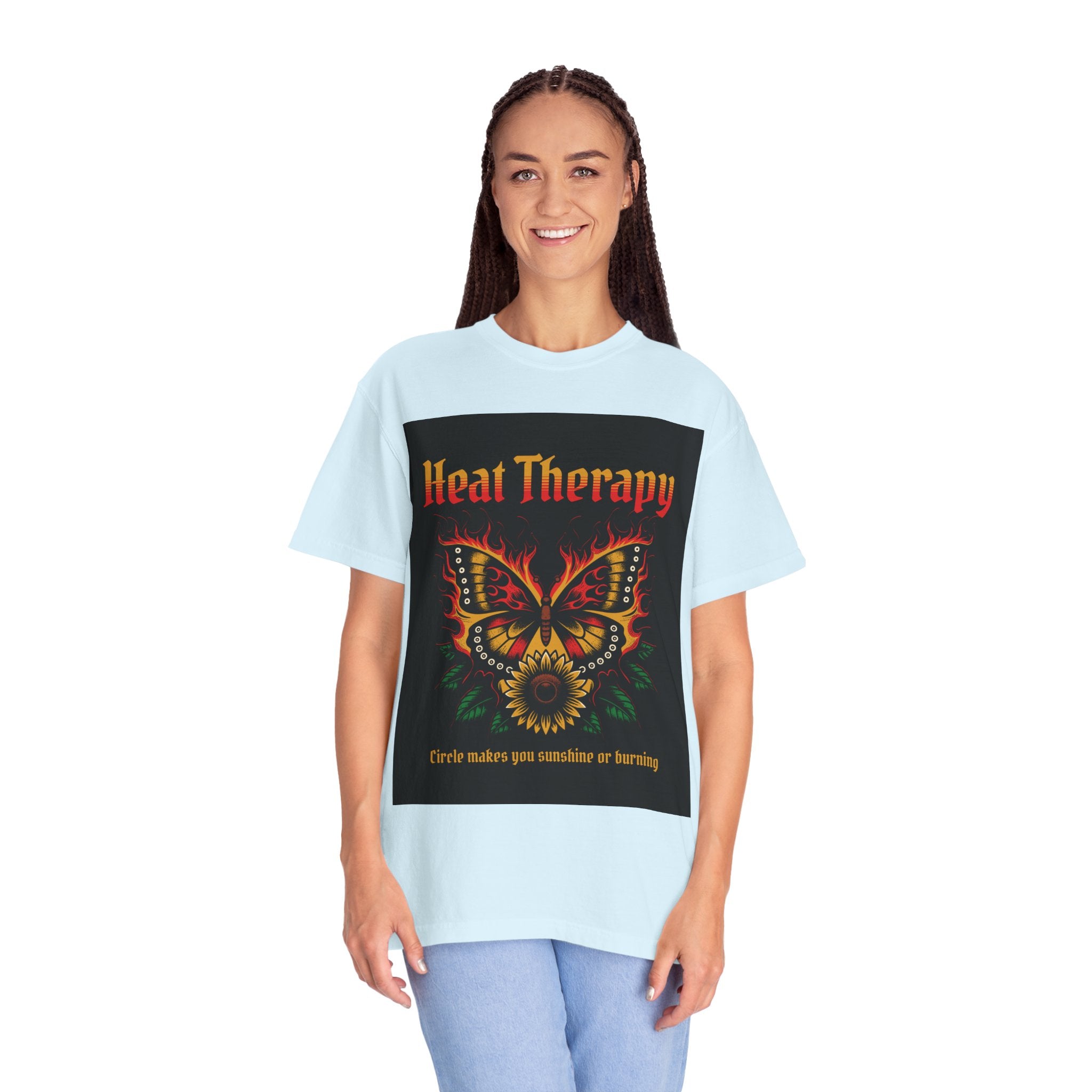 Heat Therapy Butterfly T-Shirt — Retro Floral Sunflower Design