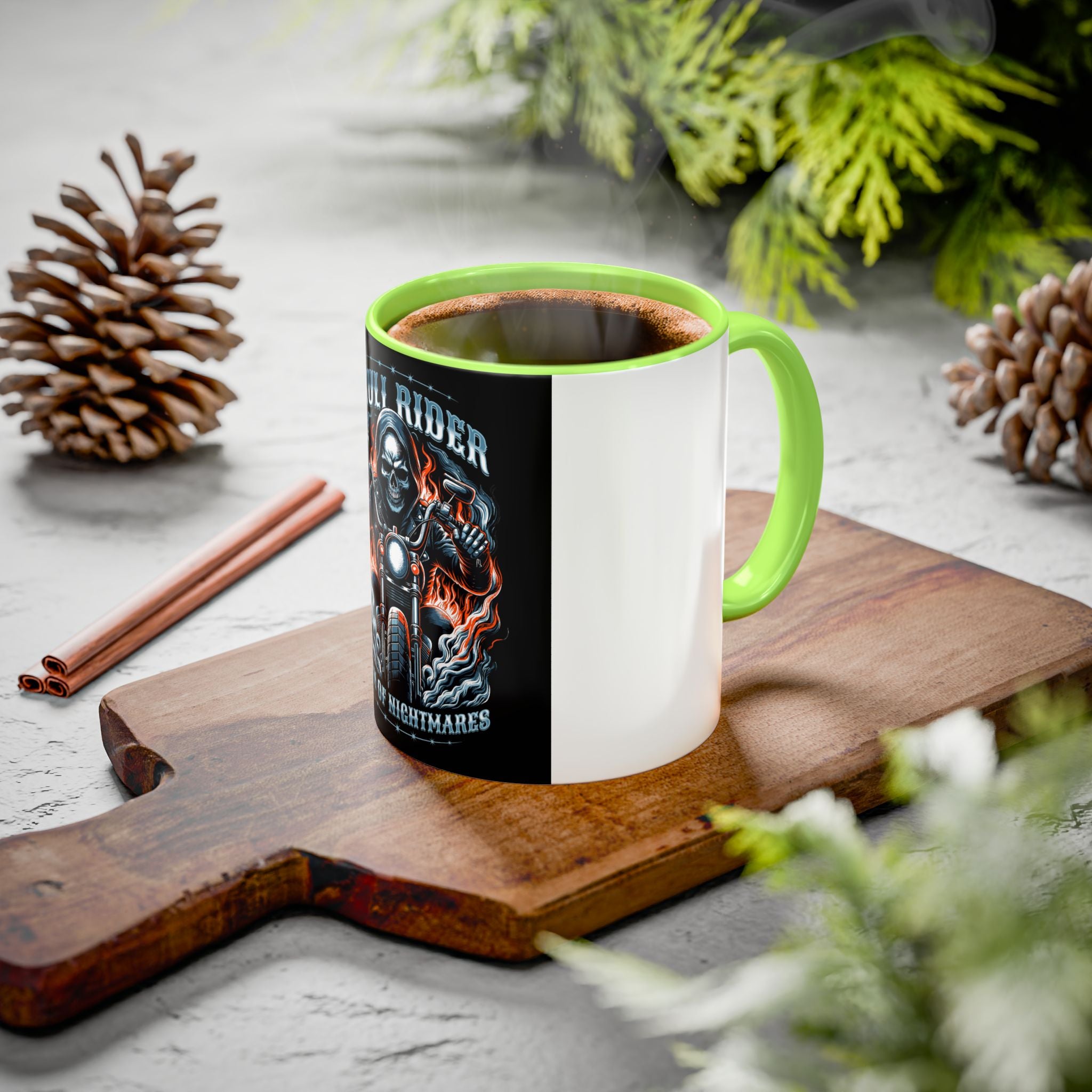 Skull Rider Motorcycle Mug – "Born of Nightmares" Biker Coffee Cup (11oz/15oz)