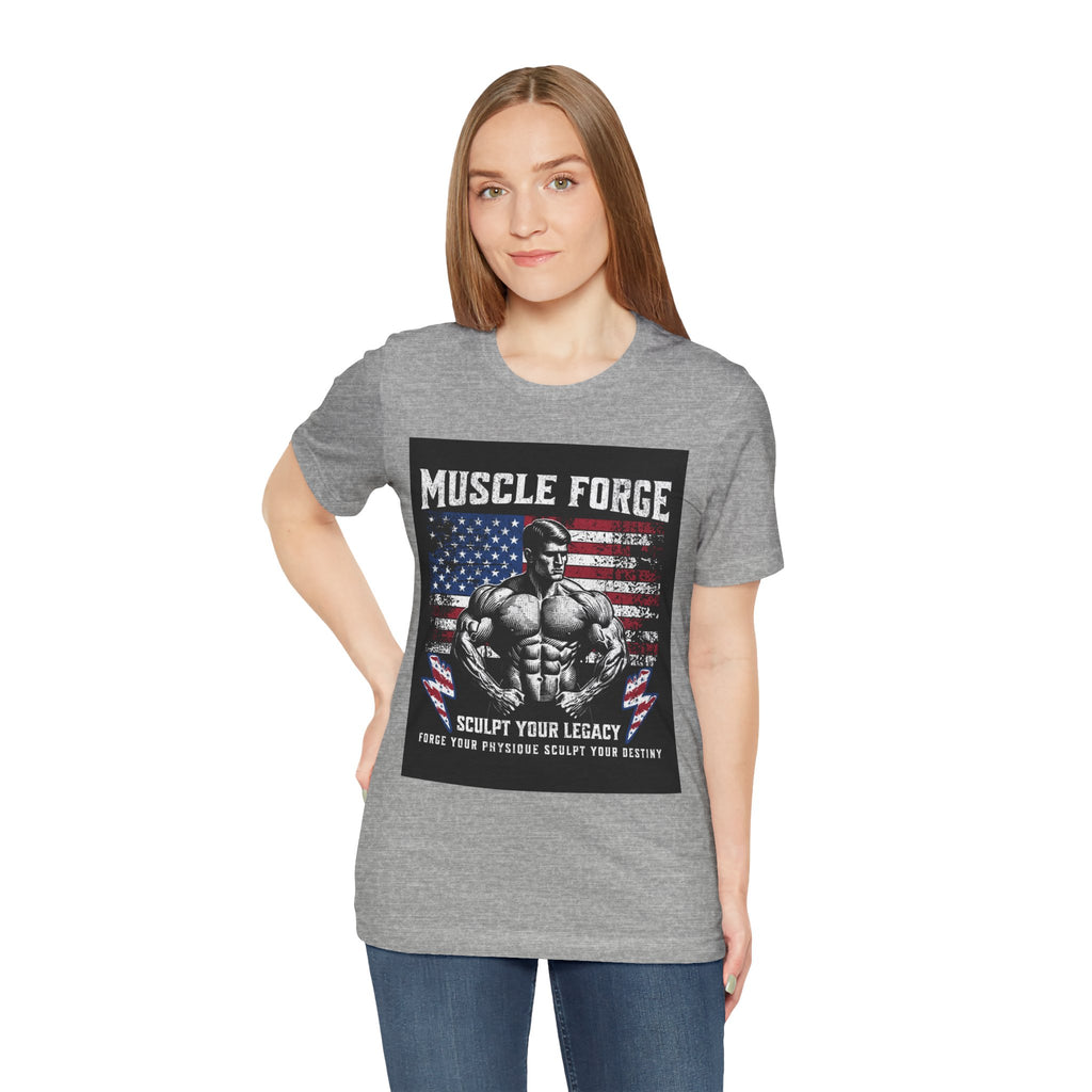 Muscle Forge American Flag Gym Tee — "Sculpt Your Legacy" Fitness T-Shirt