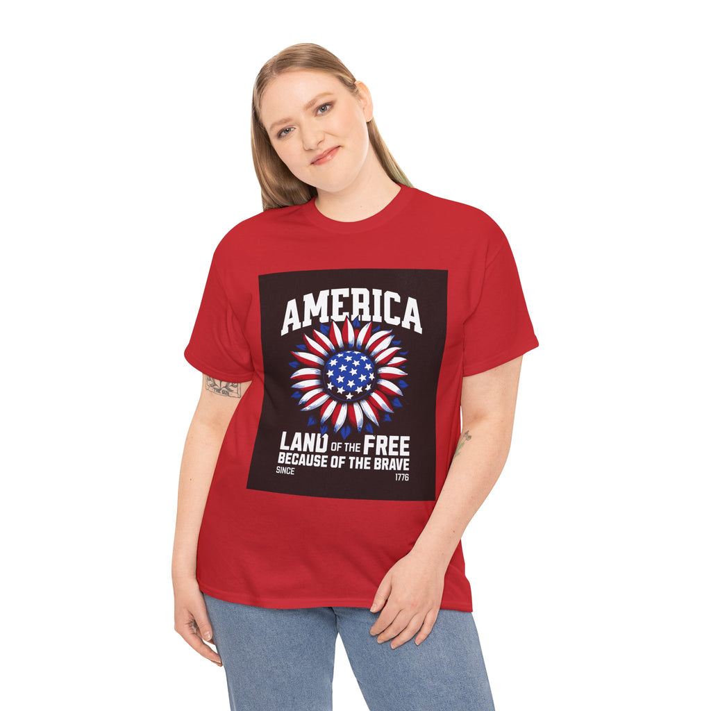 Patriotic America Tee — "Land of the Free Because of the Brave" Cotton T-Shirt