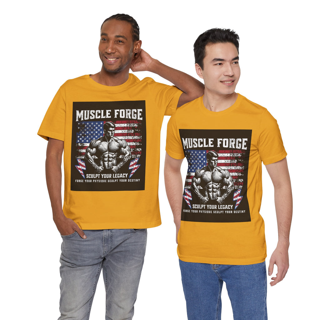 Muscle Forge American Flag Gym Tee — "Sculpt Your Legacy" Fitness T-Shirt