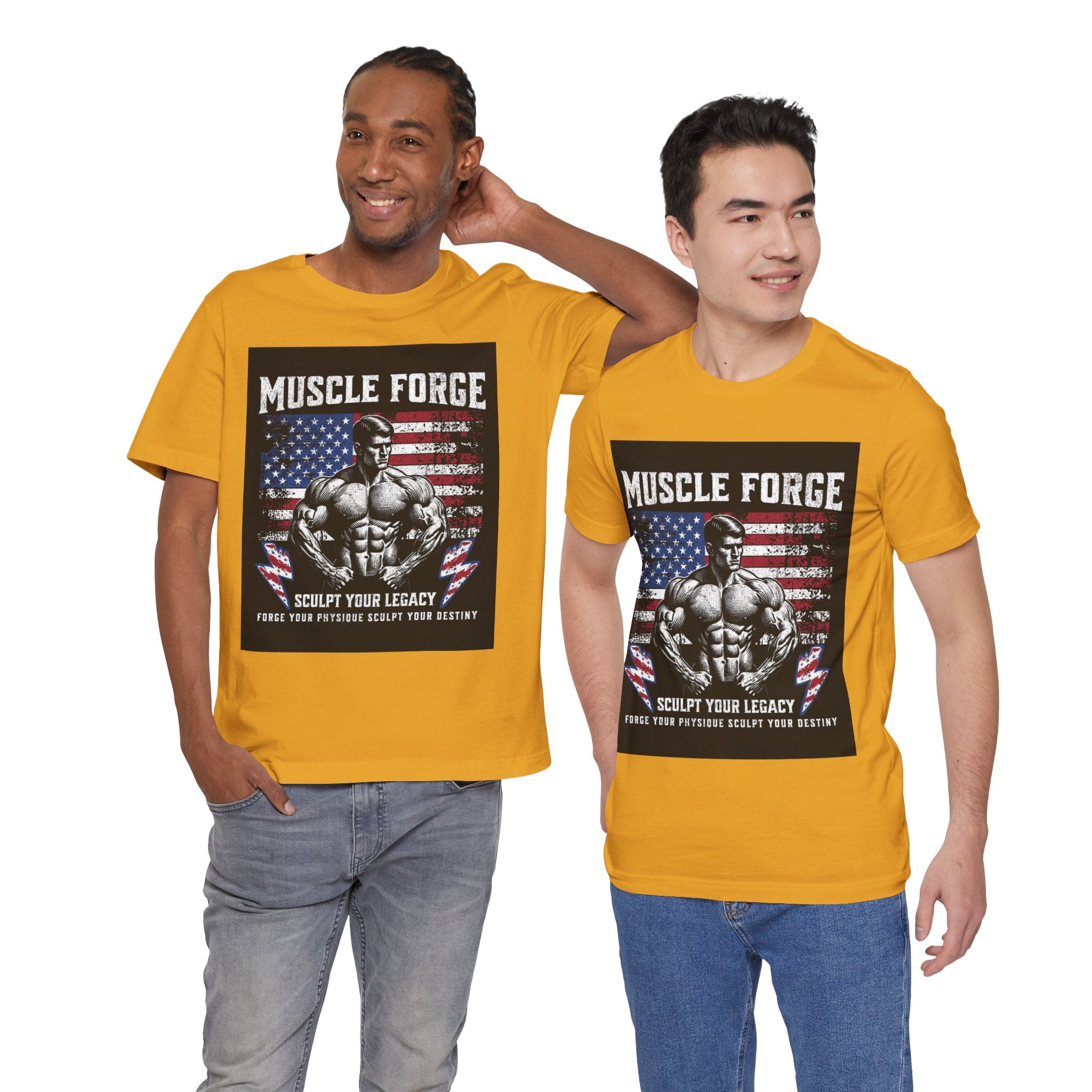 Muscle Forge American Flag Gym Tee — "Sculpt Your Legacy" Fitness T-Shirt