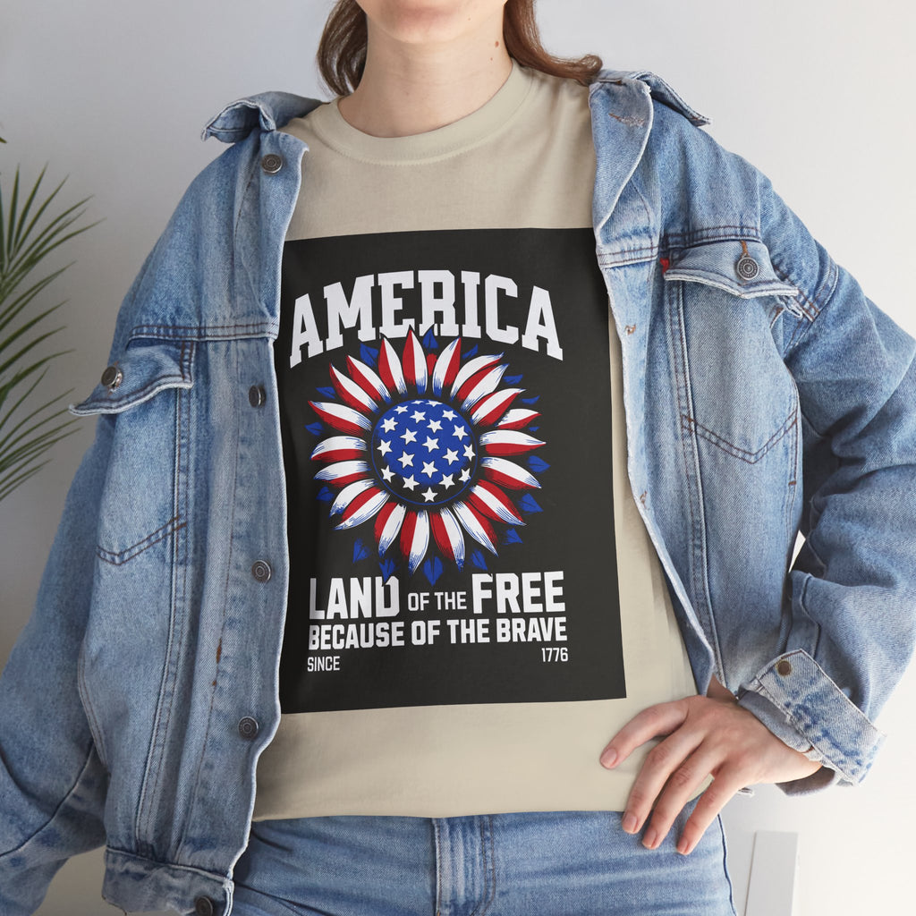 Patriotic America Tee — "Land of the Free Because of the Brave" Cotton T-Shirt
