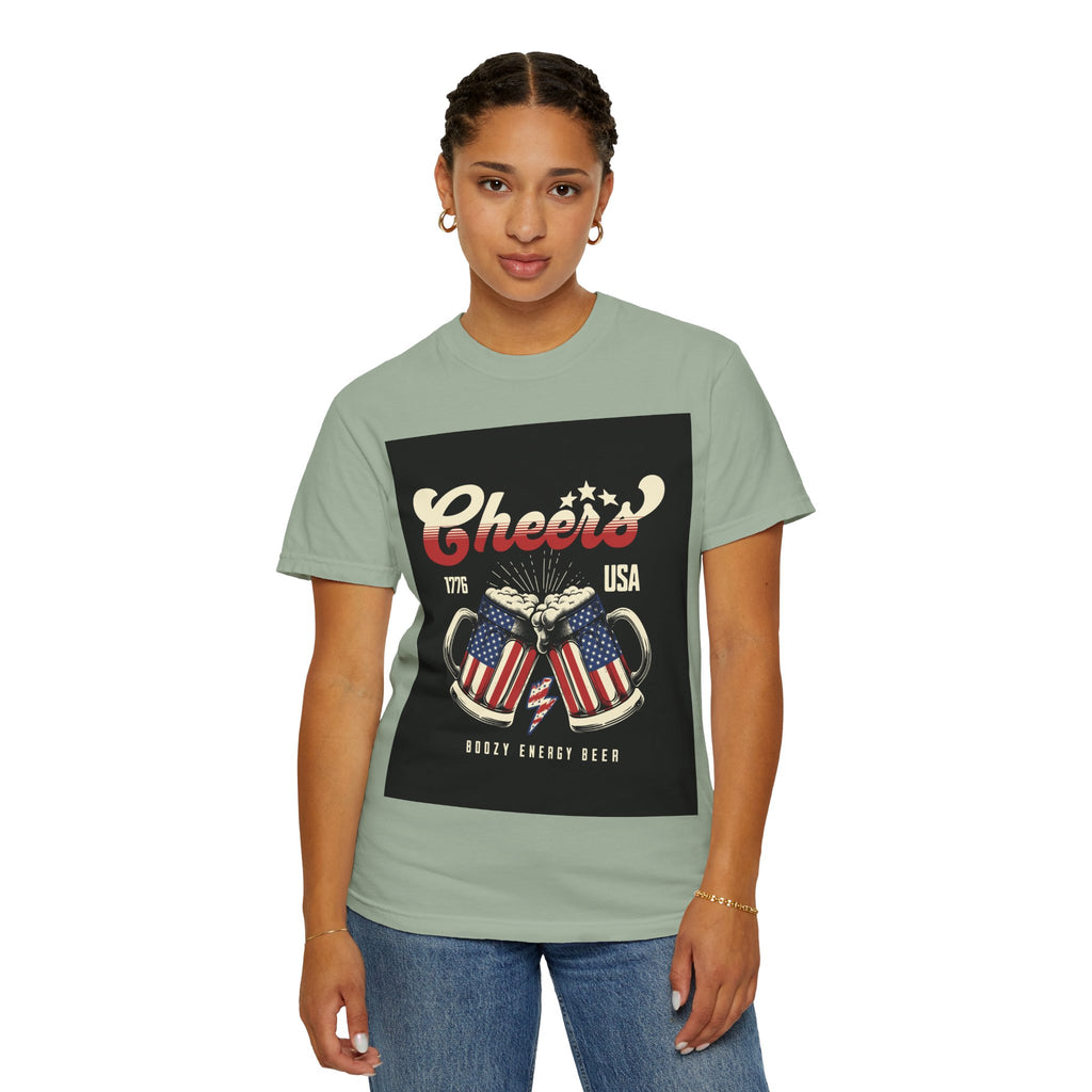 Cheers USA T-Shirt — Patriotic Beer Mugs Graphic Tee (1776)