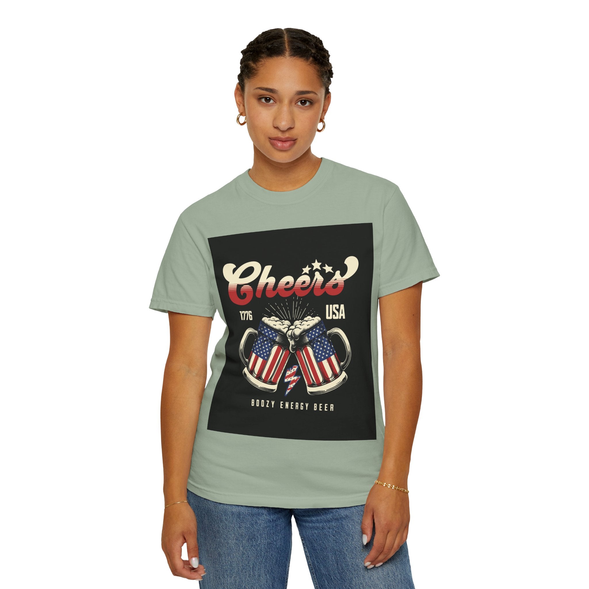 Cheers USA T-Shirt — Patriotic Beer Mugs Graphic Tee (1776)