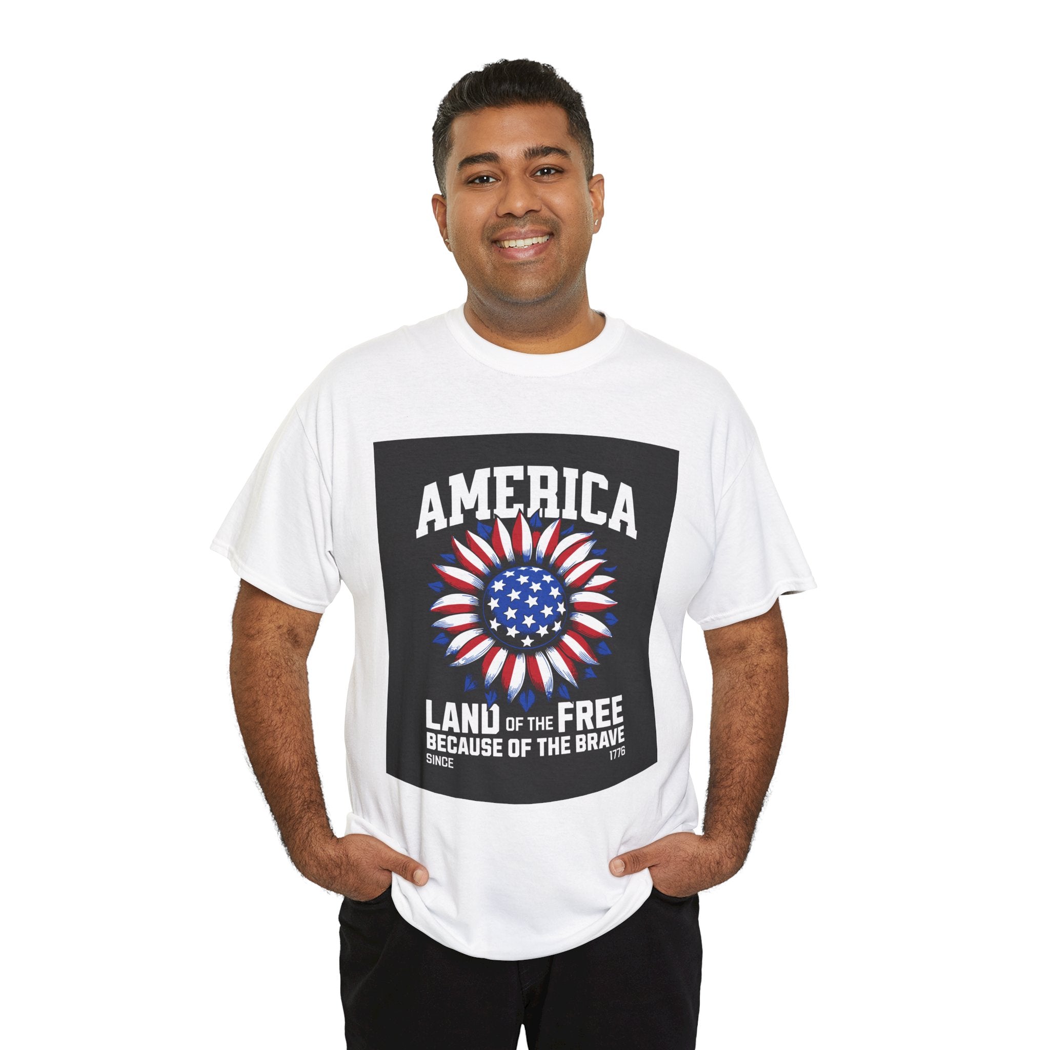 Patriotic America Tee — "Land of the Free Because of the Brave" Cotton T-Shirt