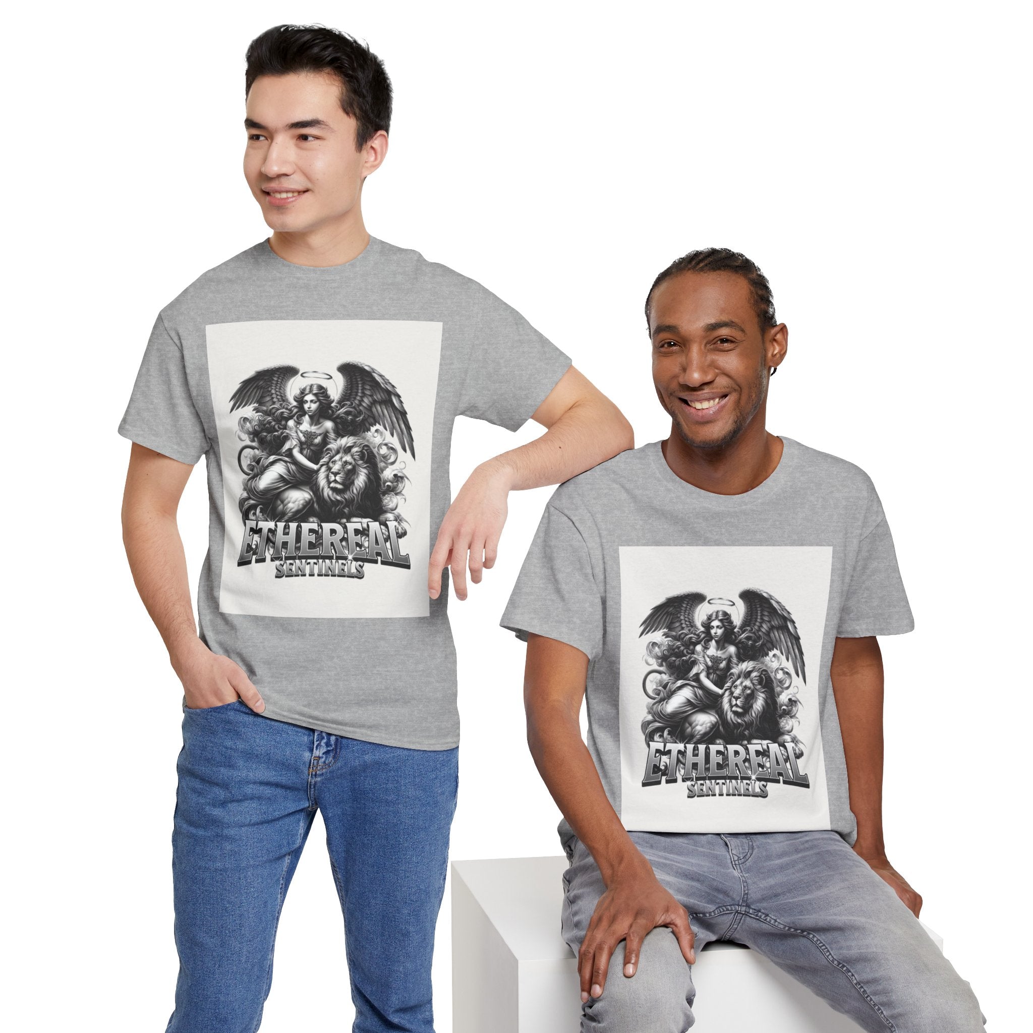 Angel & Lion Graphic Tee — "Ethereal" Vintage Gothic Streetwear
