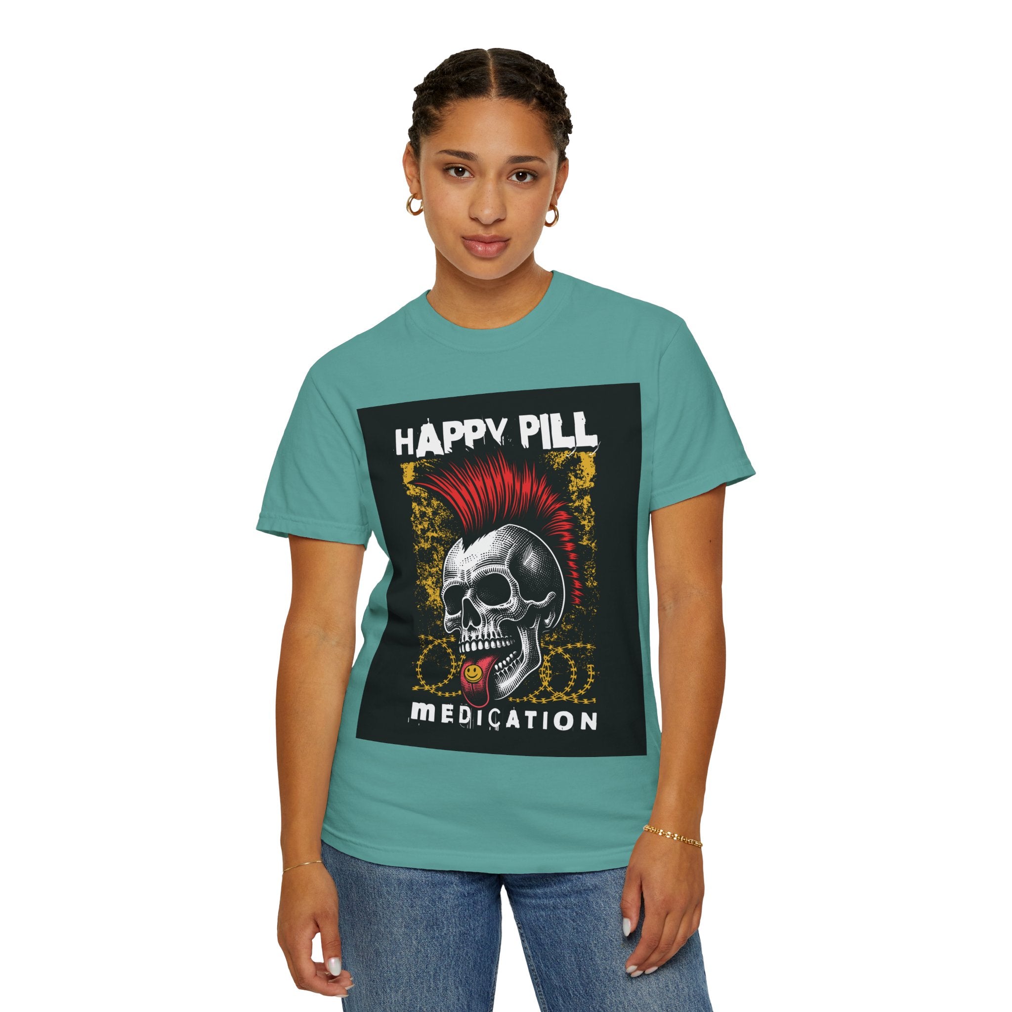 Happy Pill Punk Skull T-Shirt — 'Happy Pill Medication' Graphic Tee