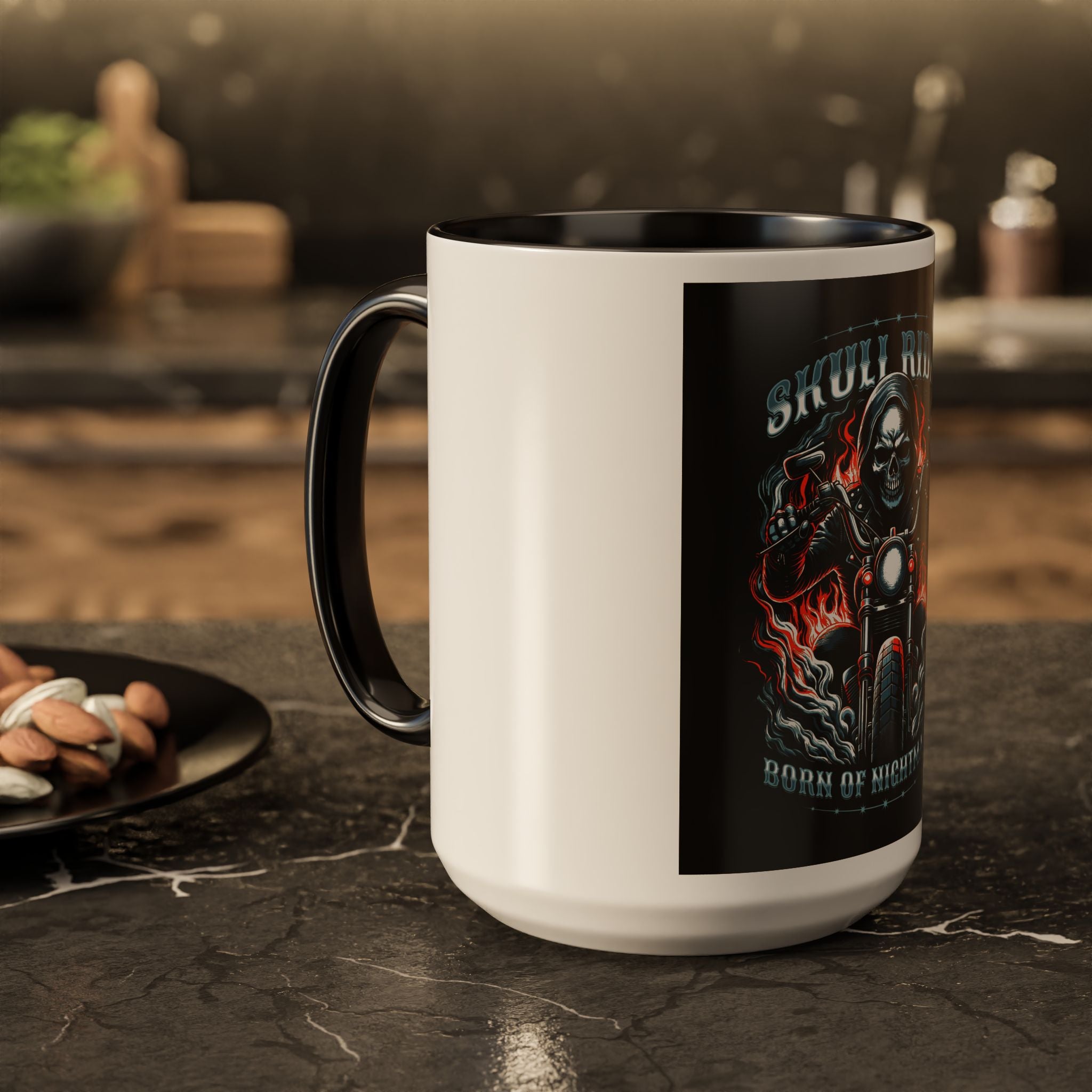 Skull Rider Motorcycle Mug – "Born of Nightmares" Biker Coffee Cup (11oz/15oz)