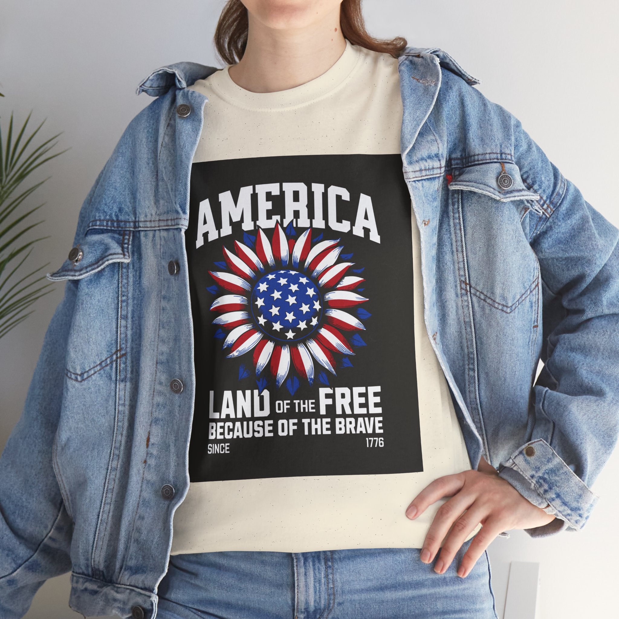 Patriotic America Tee — "Land of the Free Because of the Brave" Cotton T-Shirt