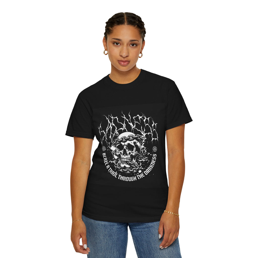 Graphic T-Shirt — 'Break a Path Through the Darkness' Skull Lightning Design