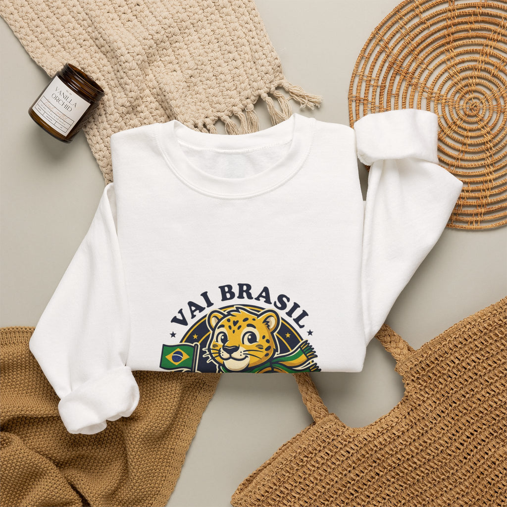 Vai Brasil Tiger Soccer Crewneck Sweatshirt | Brazil Flag, National Pride