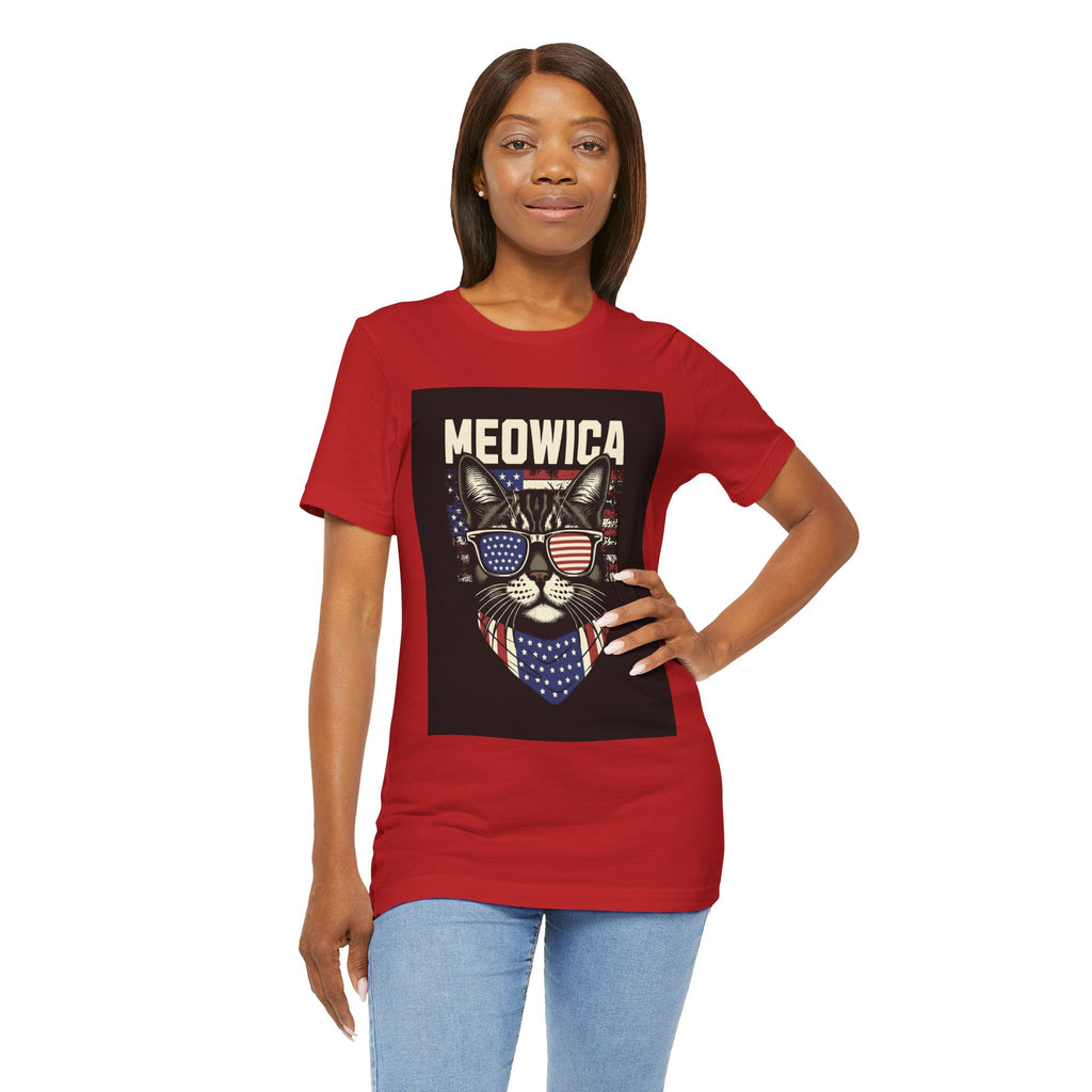 Meowica Cat Tee — Patriotic USA Flag Sunglasses Graphic T-Shirt