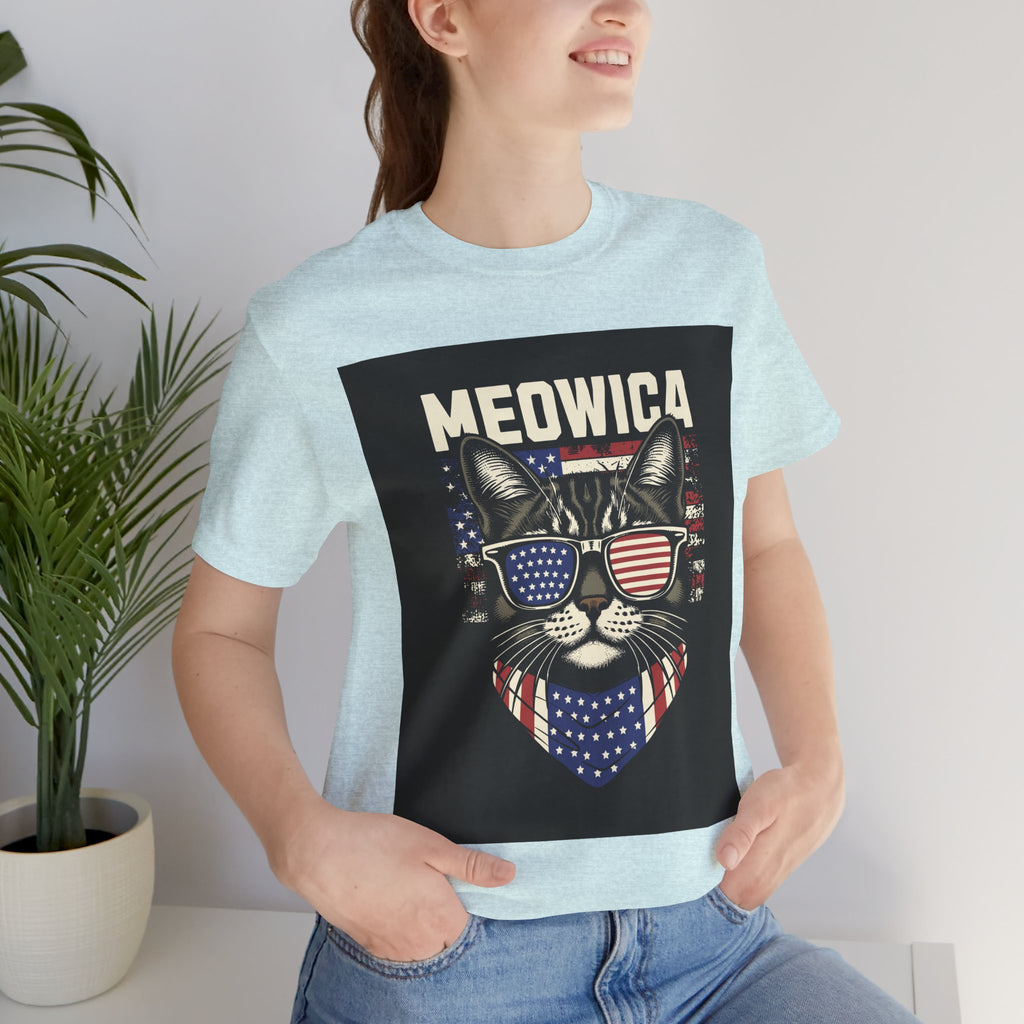 Meowica Cat Tee — Patriotic USA Flag Sunglasses Graphic T-Shirt