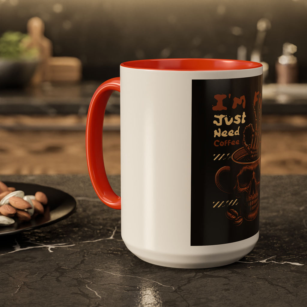 Skull Coffee Mug – "I'm Fine Just Need Coffee" Gothic Ceramic Mug