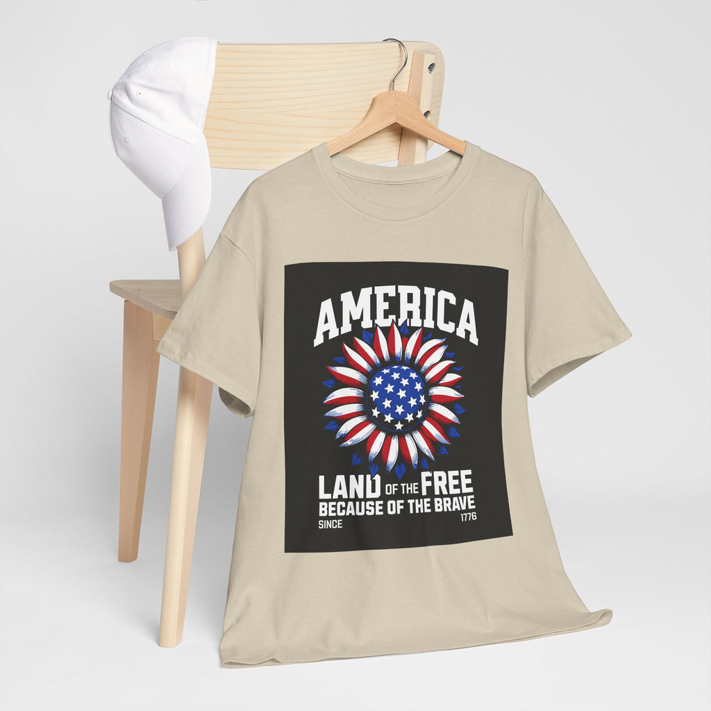 Patriotic America Tee — "Land of the Free Because of the Brave" Cotton T-Shirt