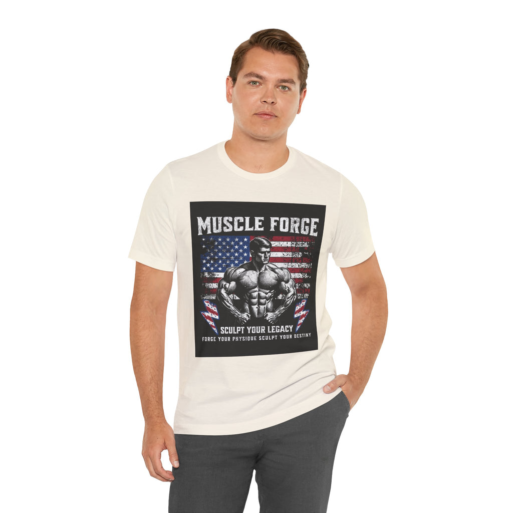 Muscle Forge American Flag Gym Tee — "Sculpt Your Legacy" Fitness T-Shirt