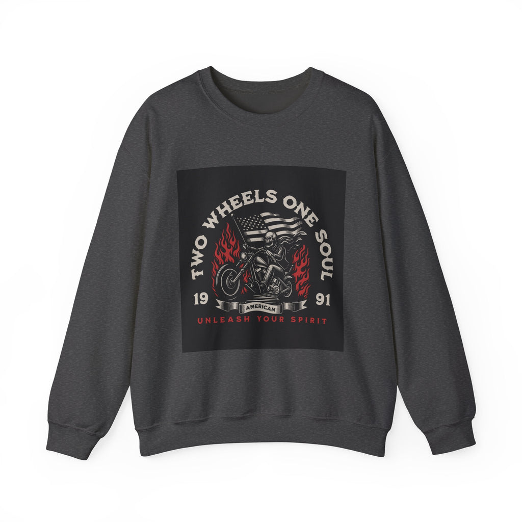 Motorcycle Crewneck Sweatshirt - "Two Wheels One Soul" Vintage Bike Graphic