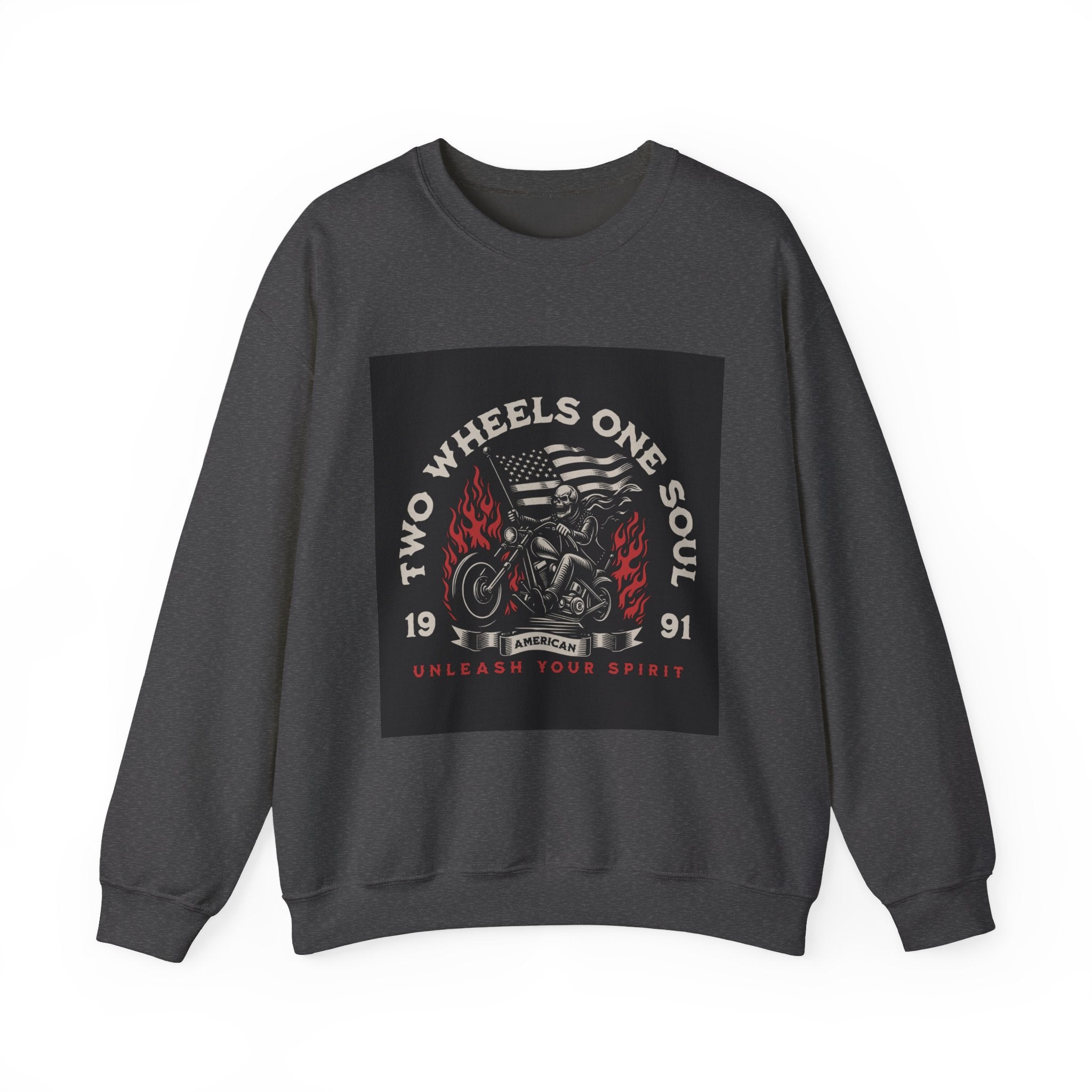 Motorcycle Crewneck Sweatshirt - "Two Wheels One Soul" Vintage Bike Graphic
