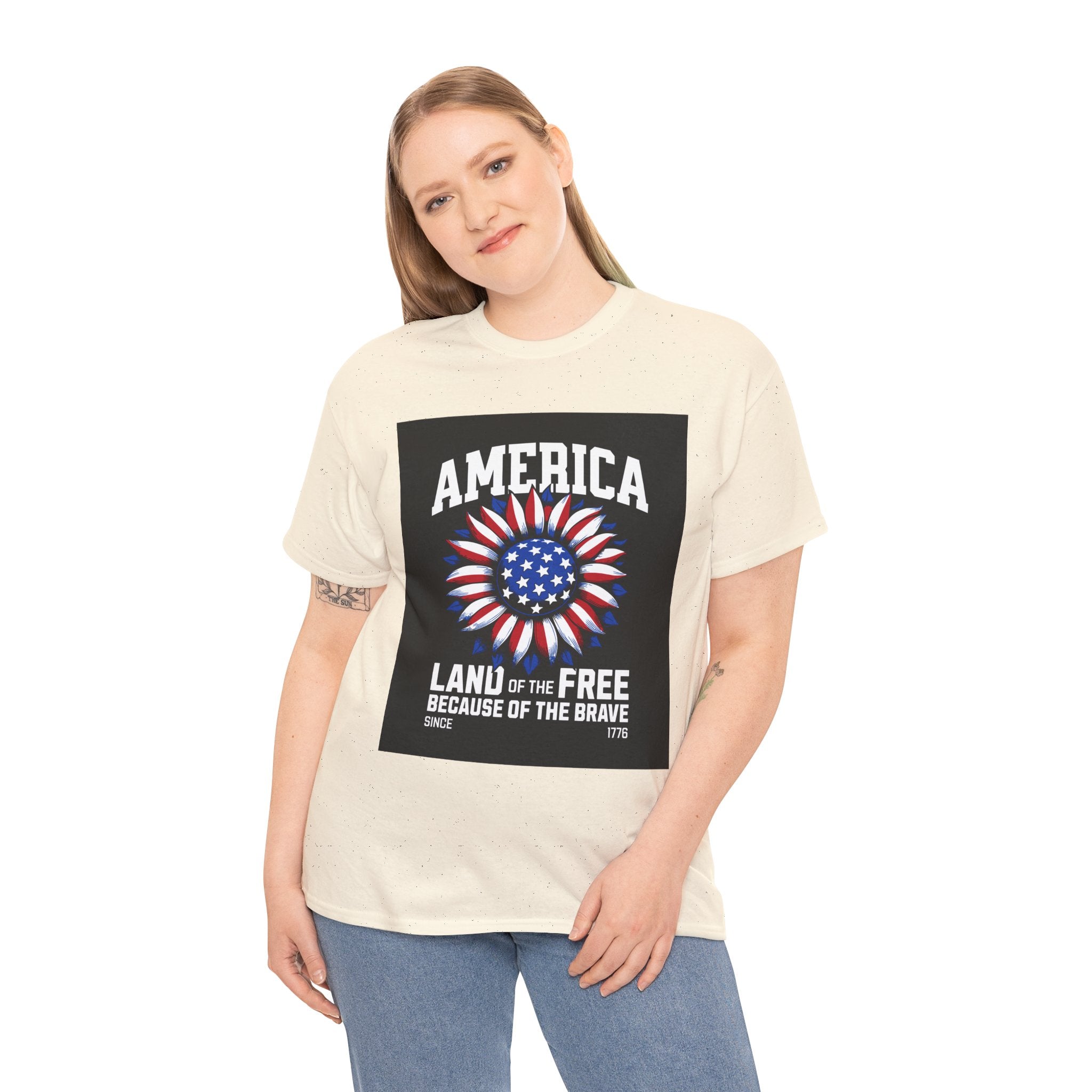 Patriotic America Tee — "Land of the Free Because of the Brave" Cotton T-Shirt
