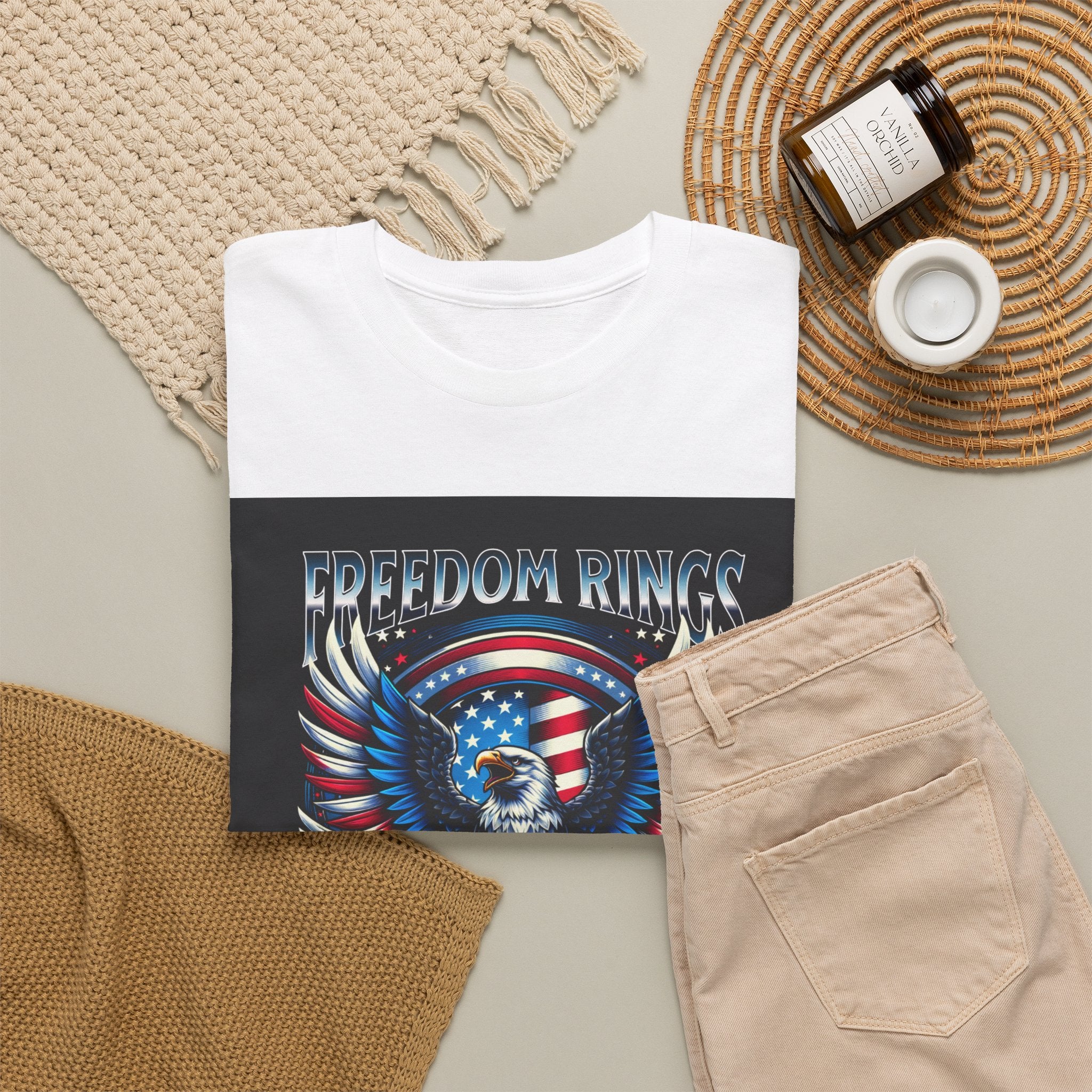 Eagle & American Flag Tee — "Freedom Rings, America Sings" Patriotic T-Shirt