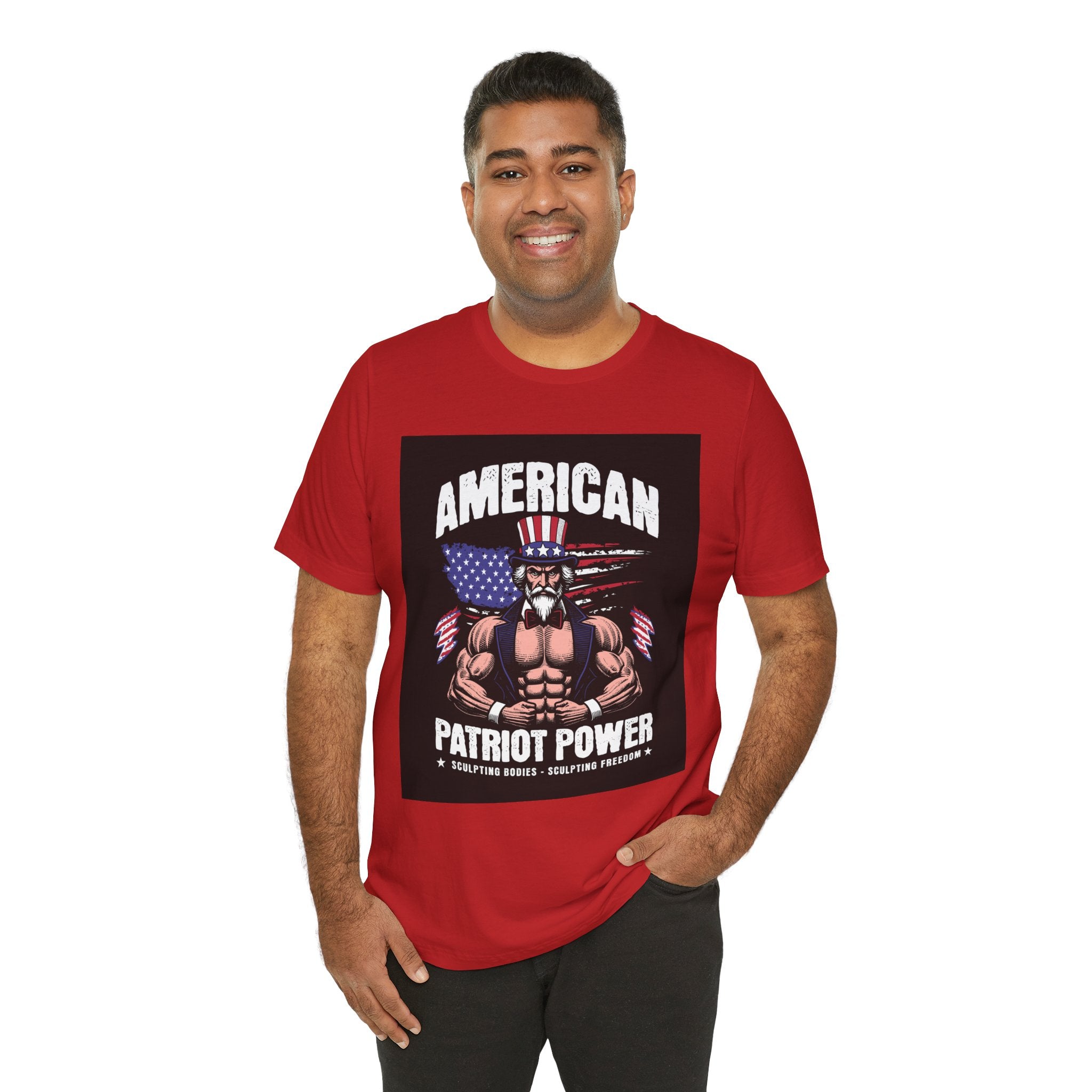 Patriot Power T-Shirt — American Flag Uncle Sam Muscle Graphic Tee