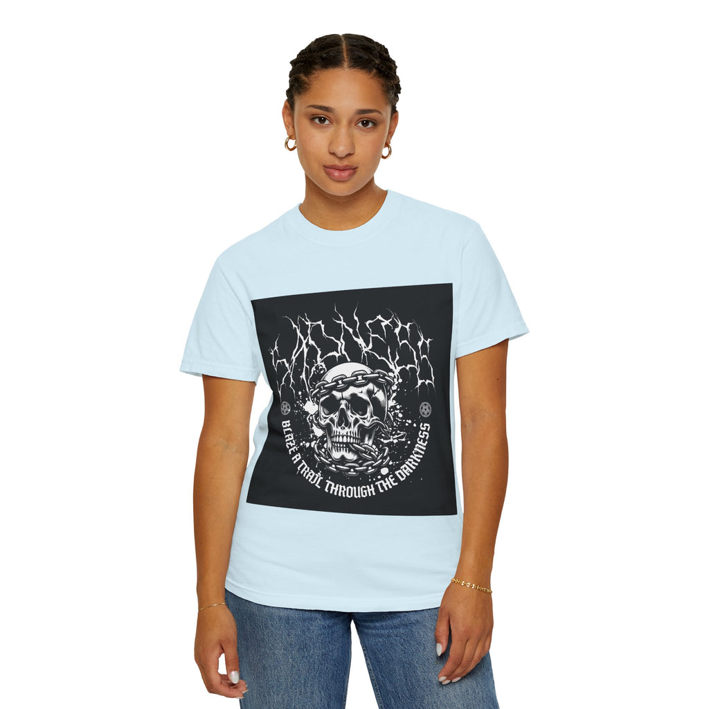 Graphic T-Shirt — 'Break a Path Through the Darkness' Skull Lightning Design