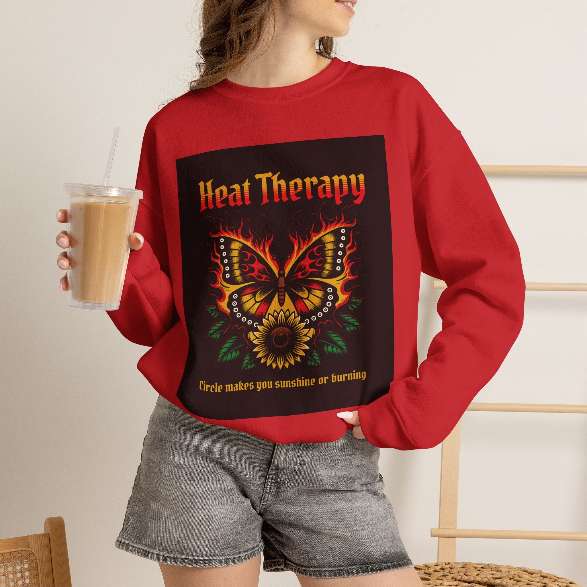 Heat Therapy Crewneck Sweatshirt — Butterfly Flame Graphic