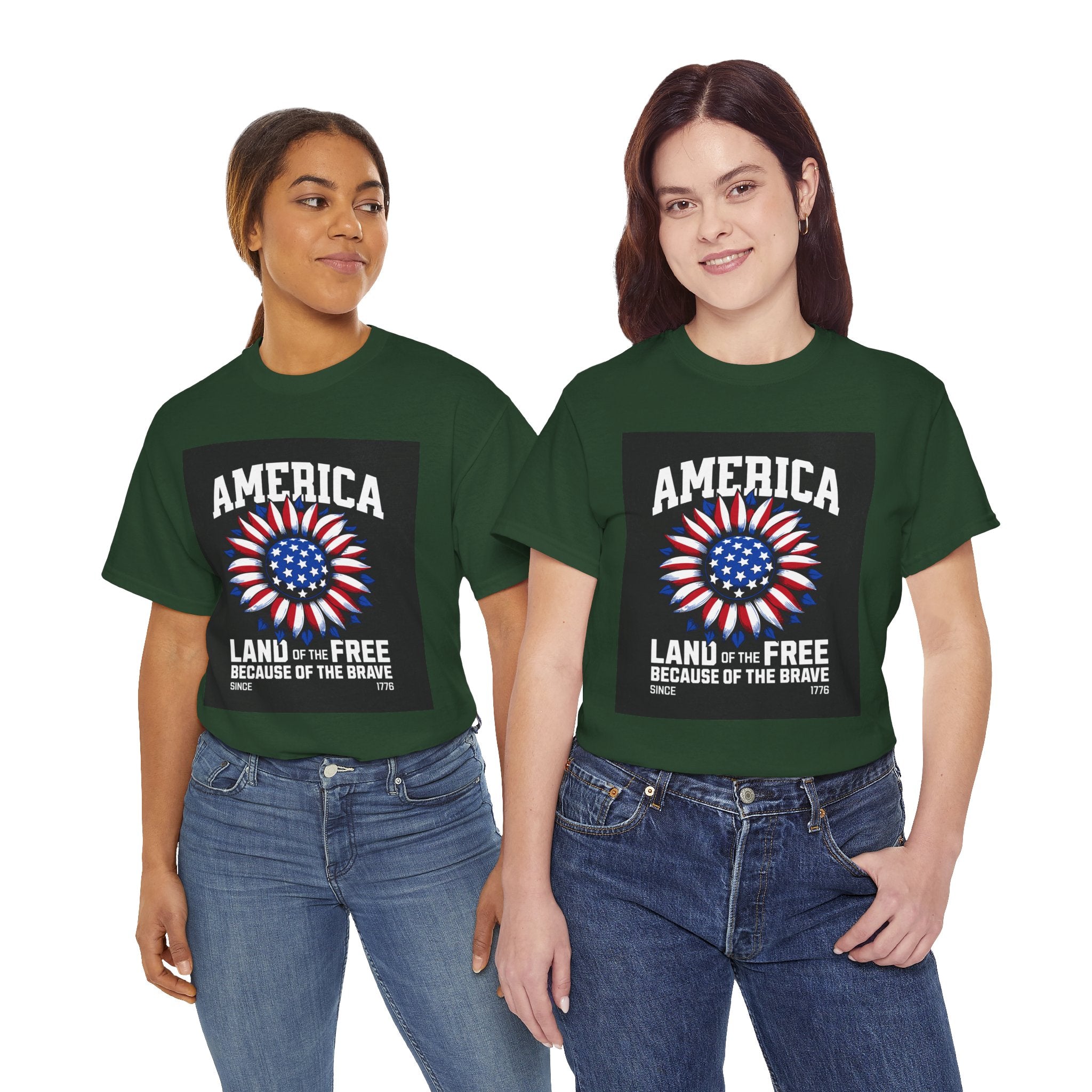 Patriotic America Tee — "Land of the Free Because of the Brave" Cotton T-Shirt