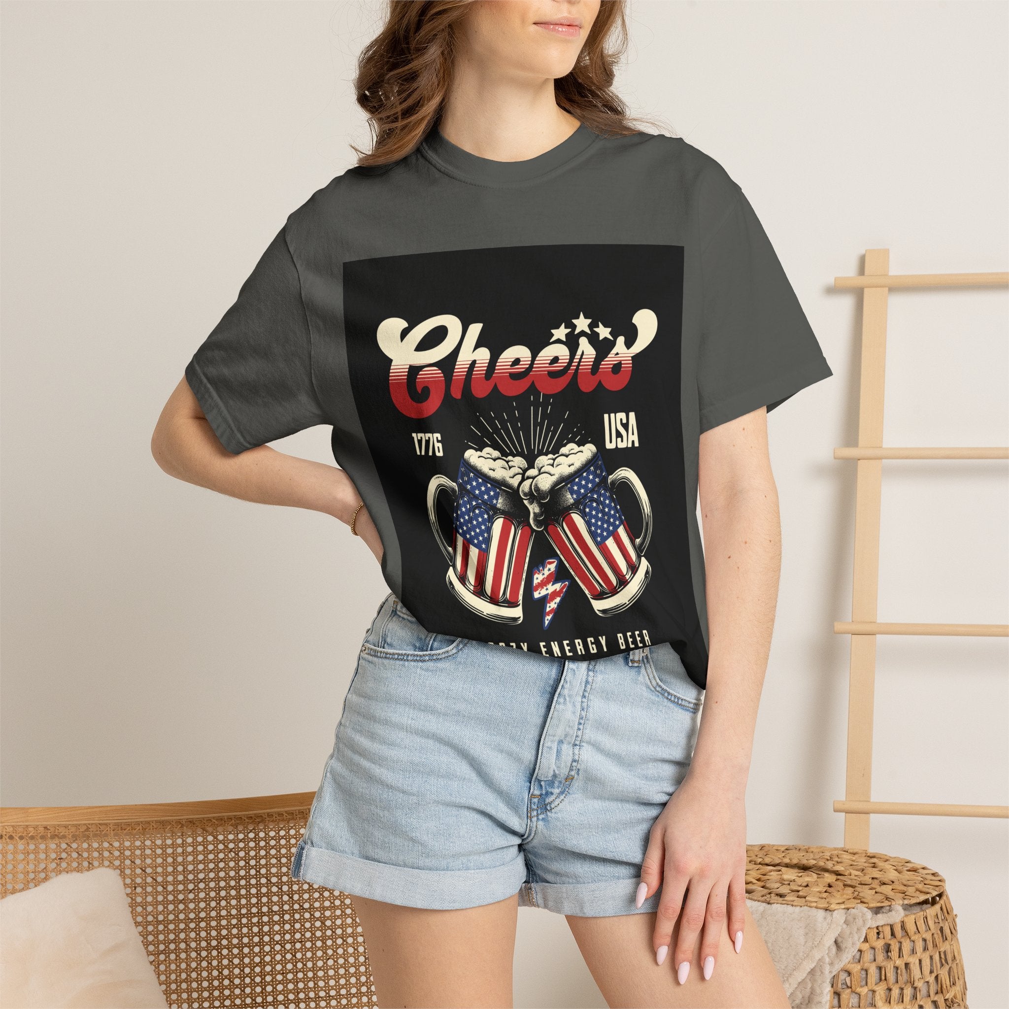 Cheers USA T-Shirt — Patriotic Beer Mugs Graphic Tee (1776)
