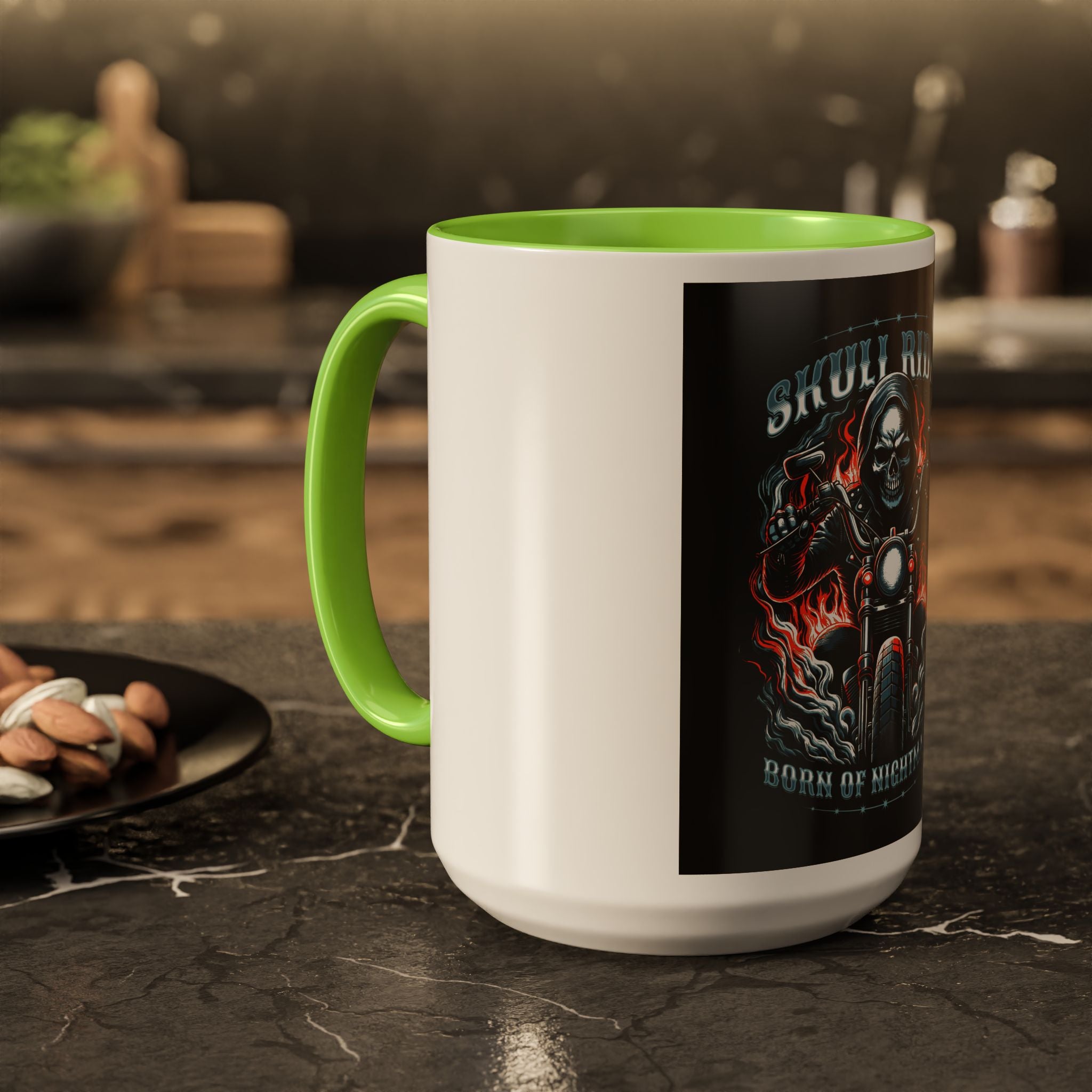 Skull Rider Motorcycle Mug – "Born of Nightmares" Biker Coffee Cup (11oz/15oz)