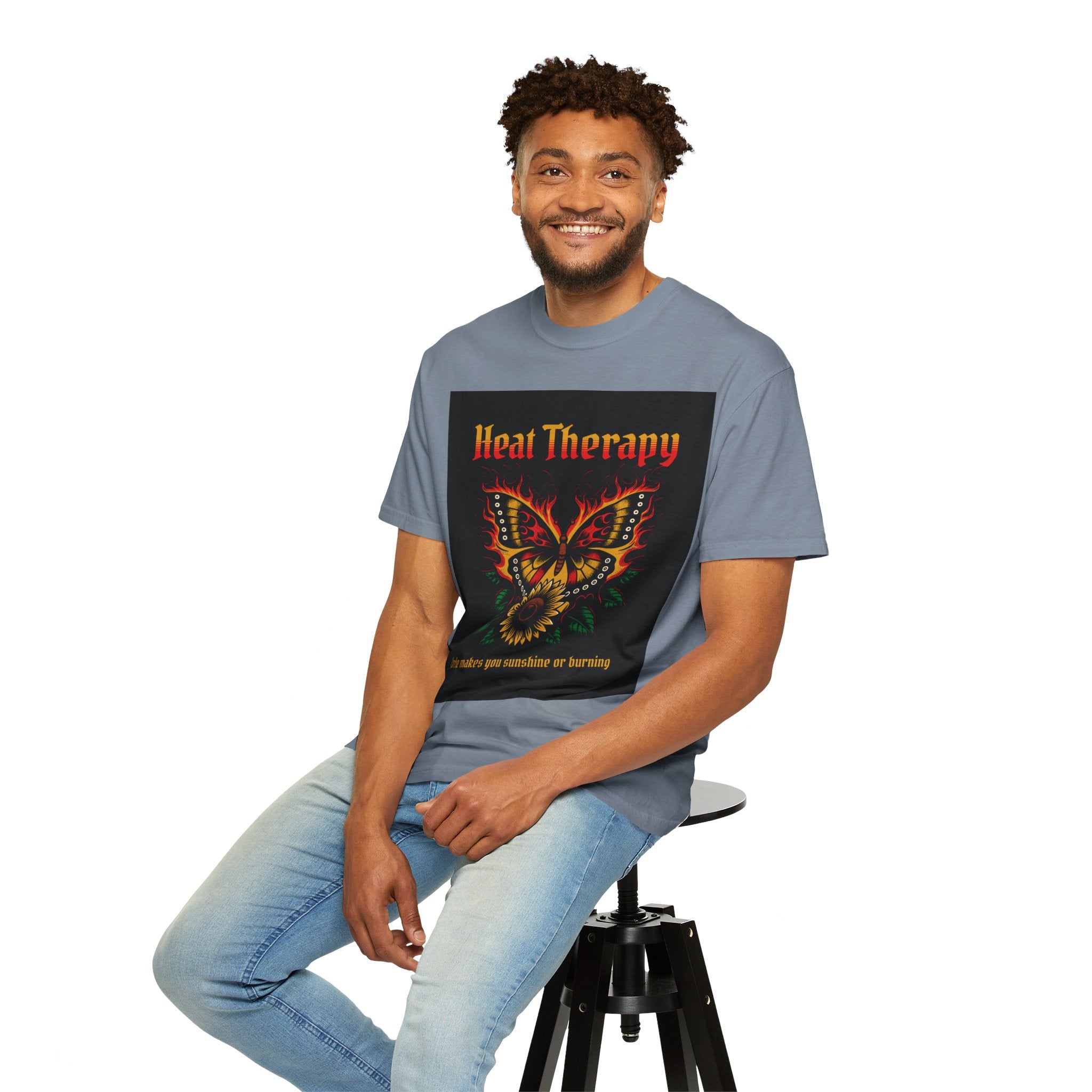 Heat Therapy Butterfly T-Shirt — Retro Floral Sunflower Design