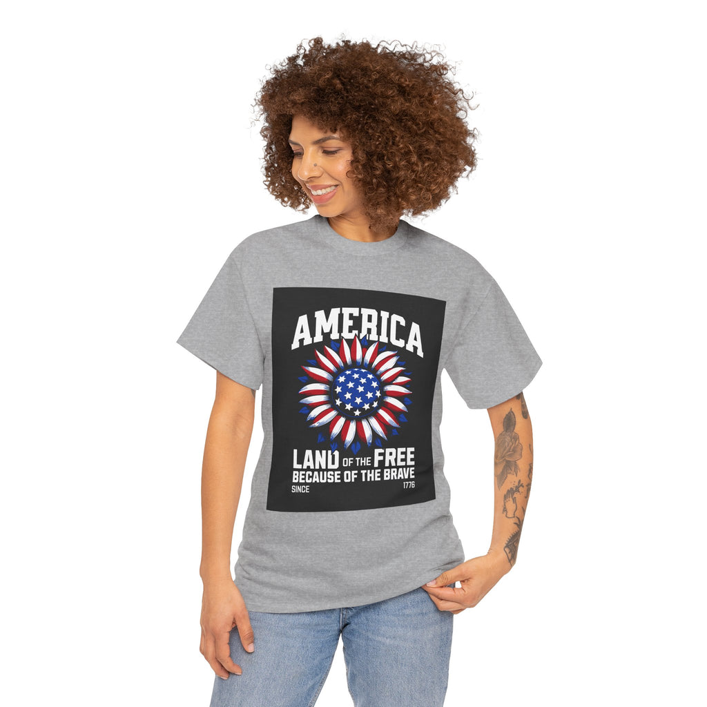 Patriotic America Tee — "Land of the Free Because of the Brave" Cotton T-Shirt