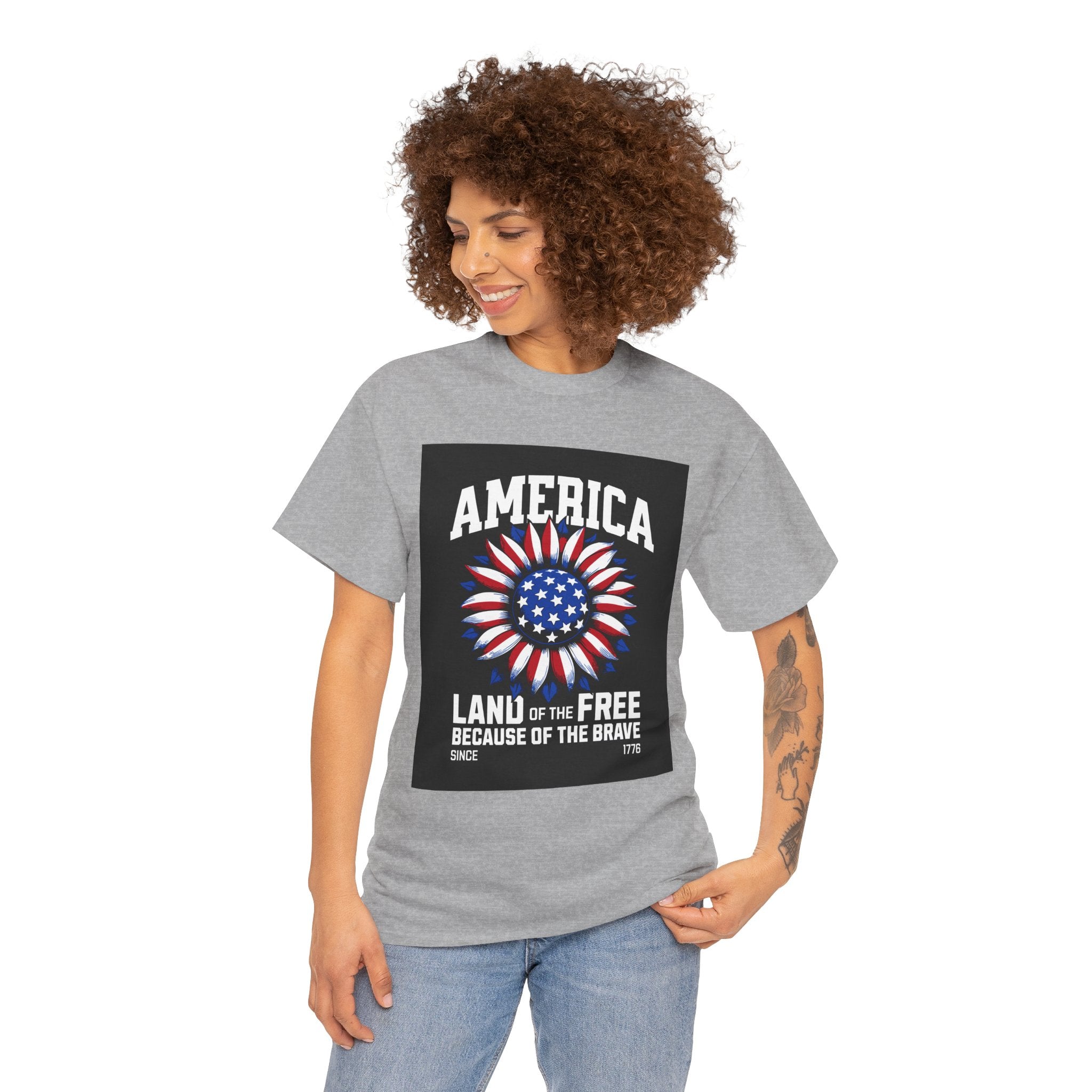Patriotic America Tee — "Land of the Free Because of the Brave" Cotton T-Shirt