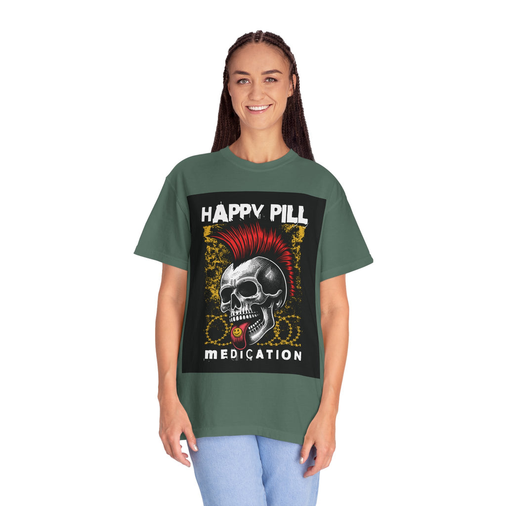 Happy Pill Punk Skull T-Shirt — 'Happy Pill Medication' Graphic Tee