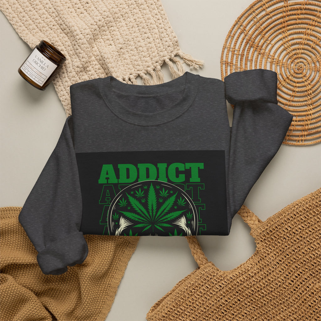 Skull & Cannabis 'Addict' Crewneck Sweatshirt — Conquer Your High Graphic Sweatshirt