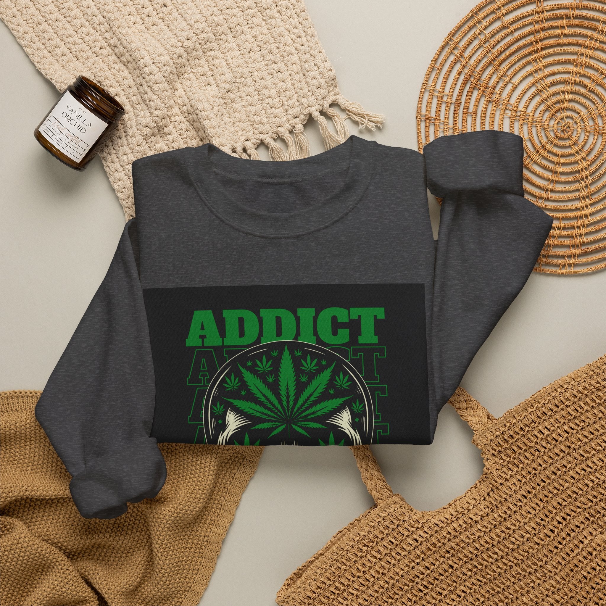 Skull & Cannabis 'Addict' Crewneck Sweatshirt — Conquer Your High Graphic Sweatshirt