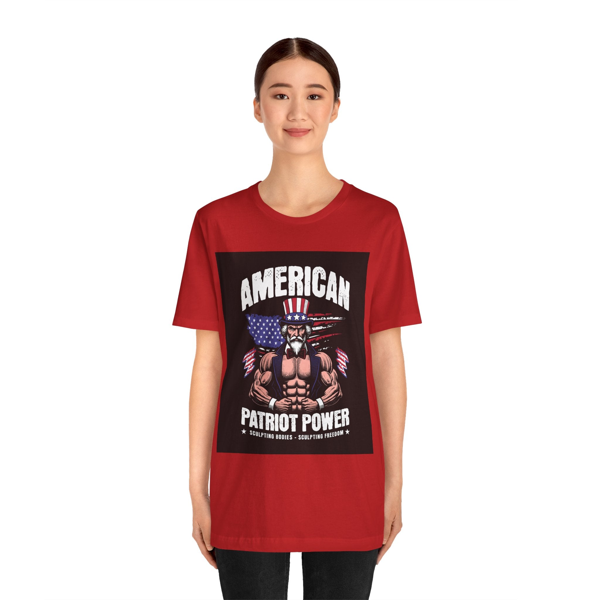 Patriot Power T-Shirt — American Flag Uncle Sam Muscle Graphic Tee