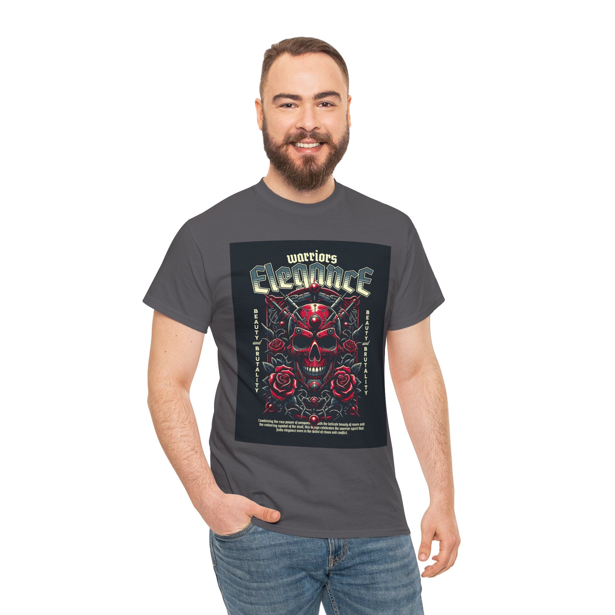 Warriors Electric Skull T‑Shirt — Red Skull & Roses Rock Graphic Tee
